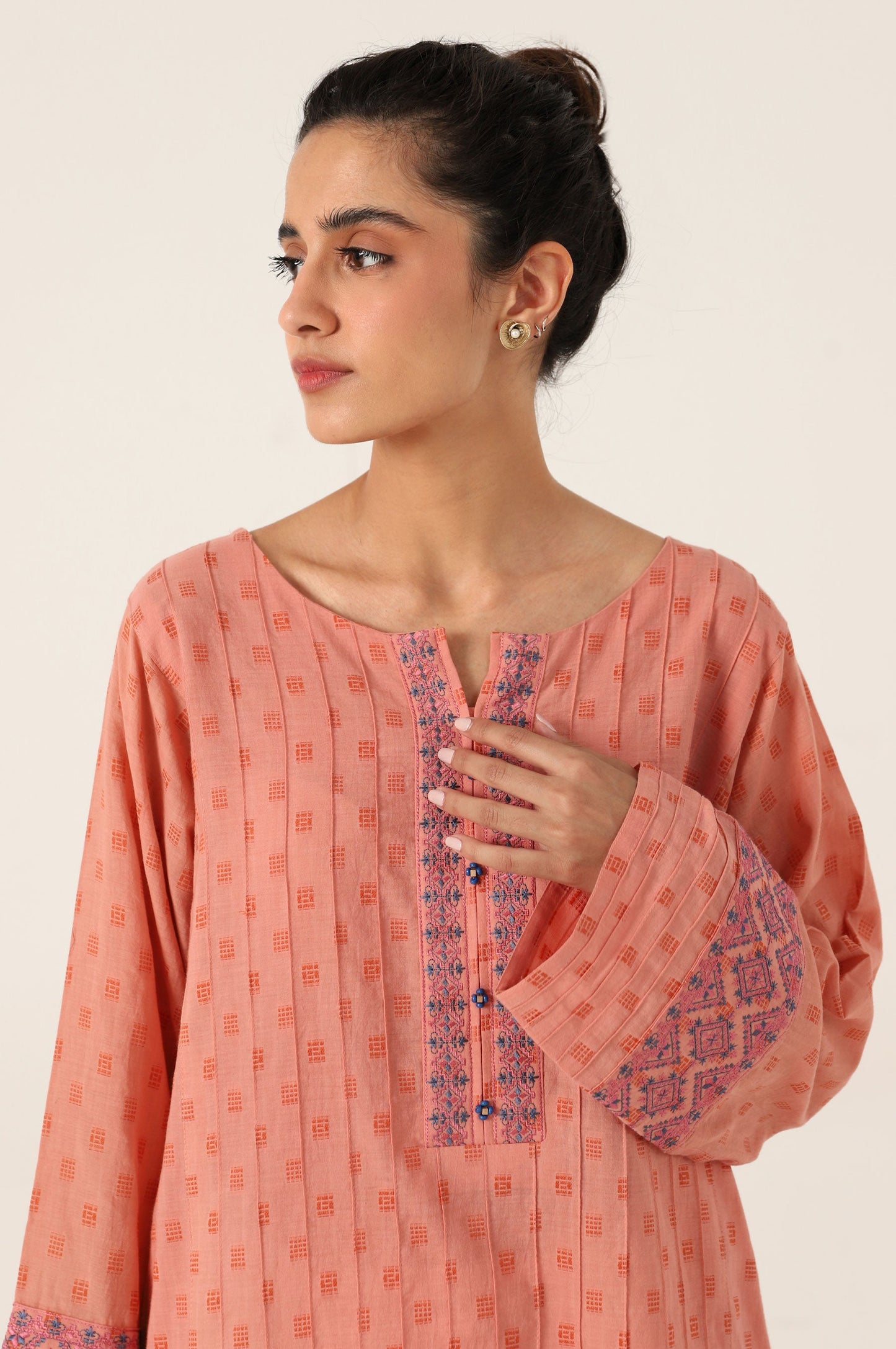 Stitched 1 Piece Embroidered Jacquard Shirt