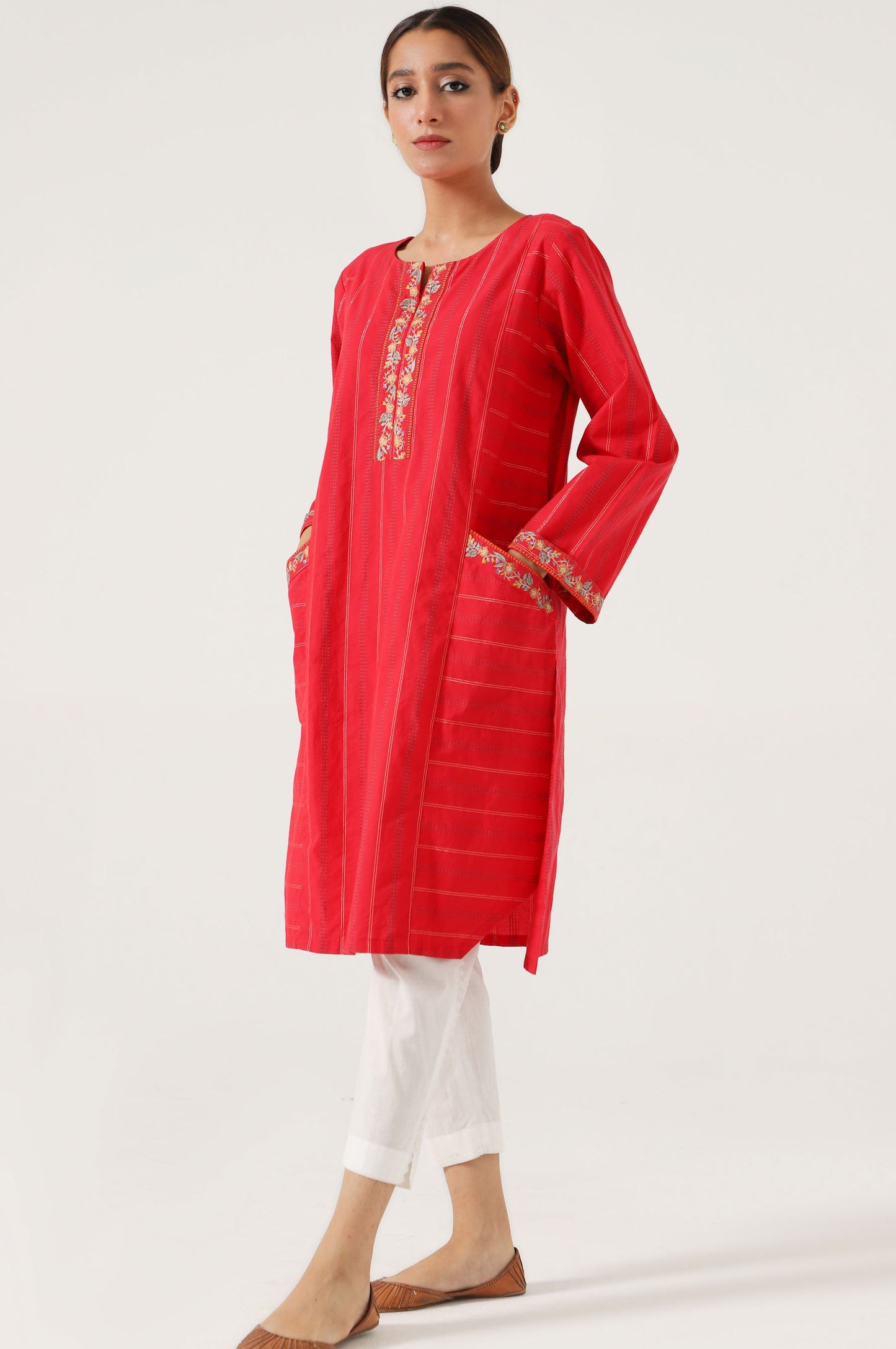 Stitched 1 Piece Embroidered Yarn Dyed Shirt