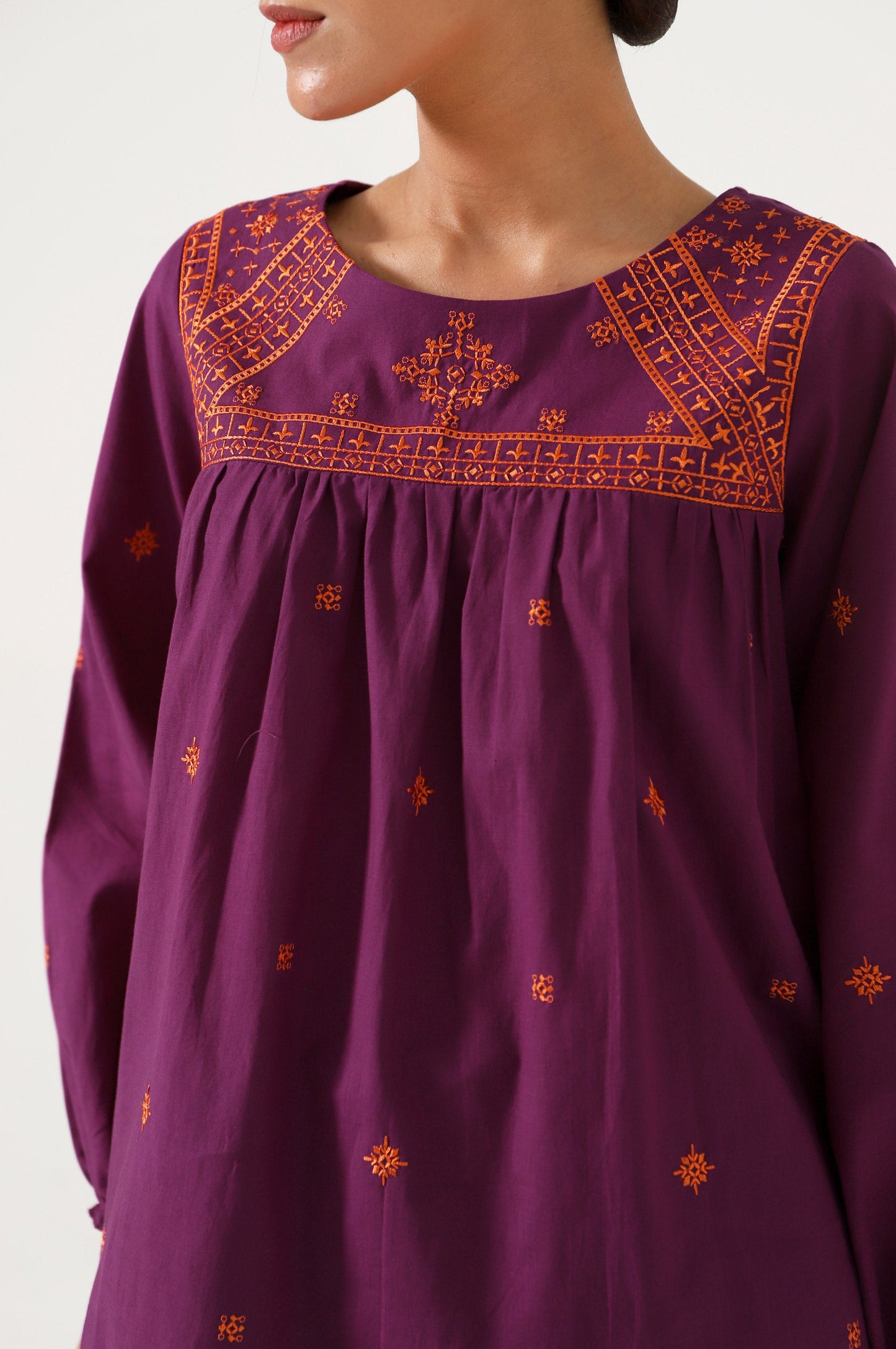 Stitched 1 Piece Embroidered Cambric Fusion Top