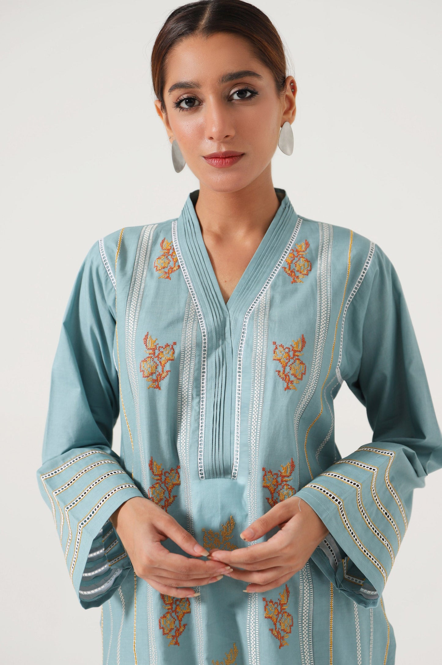 Stitched 1 Piece Embroidered Cambric Shirt