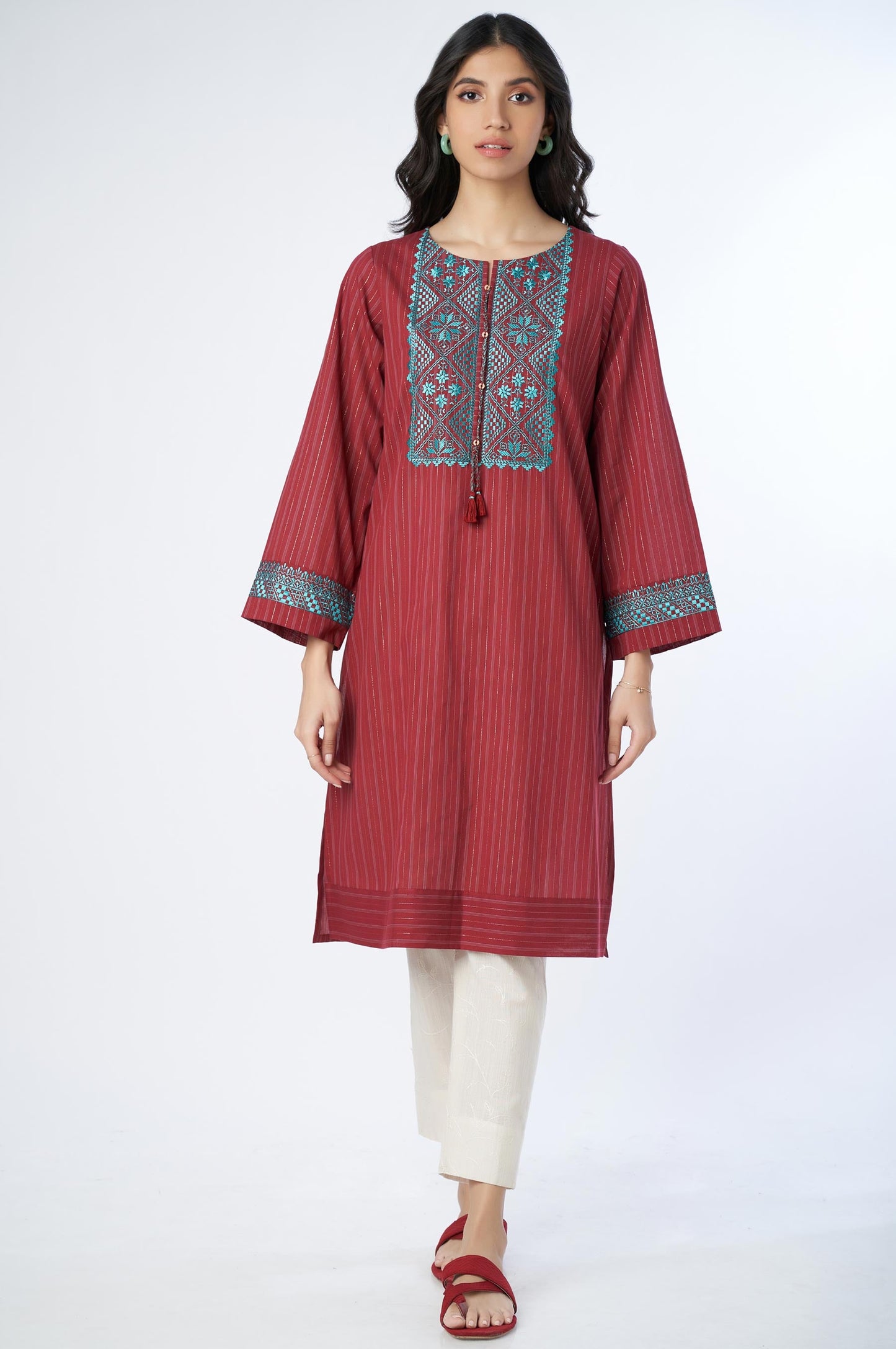 Stitched 1 Piece Embroidered Yarn Dyed Shirt