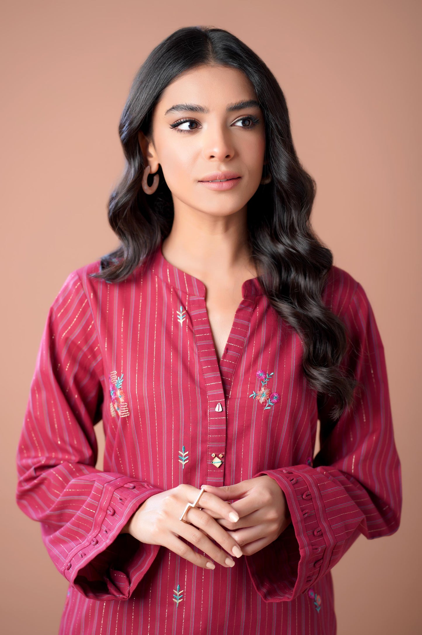Stitched 1 Piece Embroidered Yarn Dyed Shirt