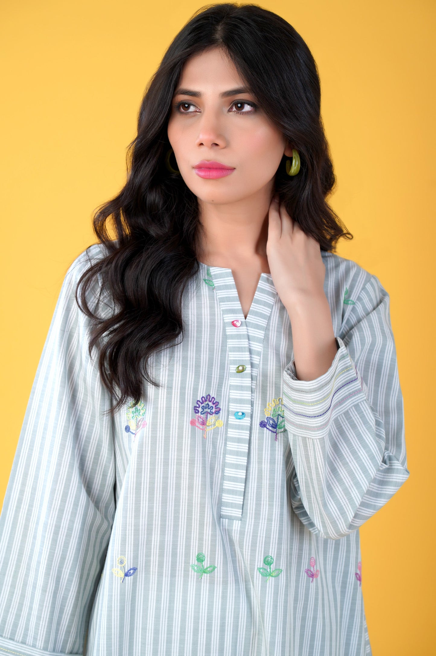 Stitched 1 Piece Embroidered Yarn Dyed Shirt