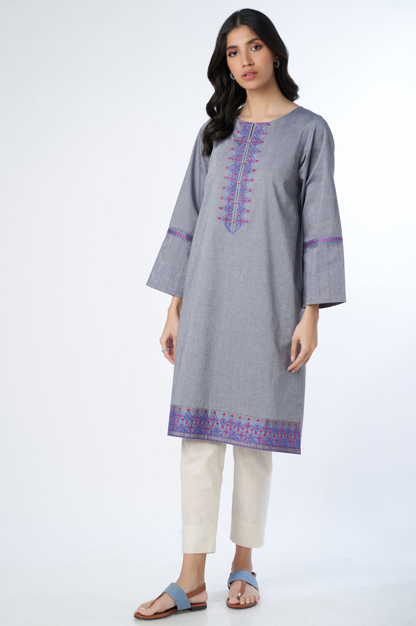 Stitched 1 Piece Embroidered Yarn Dyed Shirt