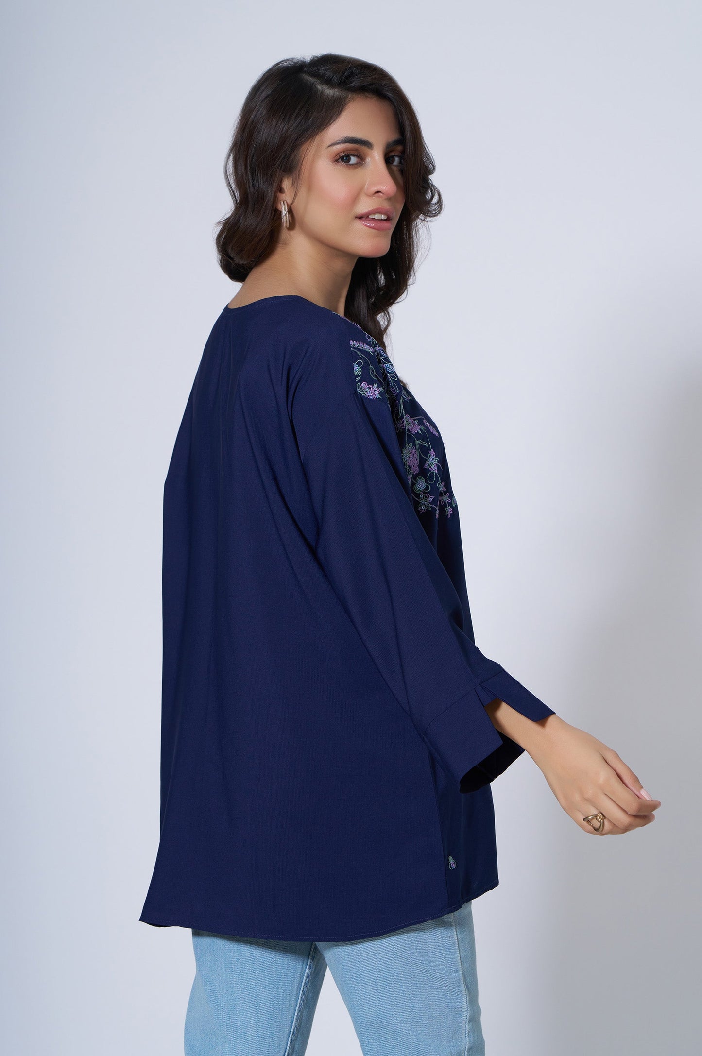 Stitched 1 Piece Embroidered Crepe Top