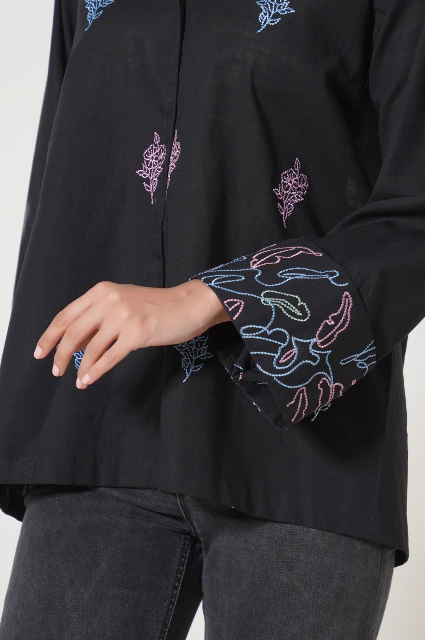 Stitched 1 Piece Embroidered Cotton Slub Top