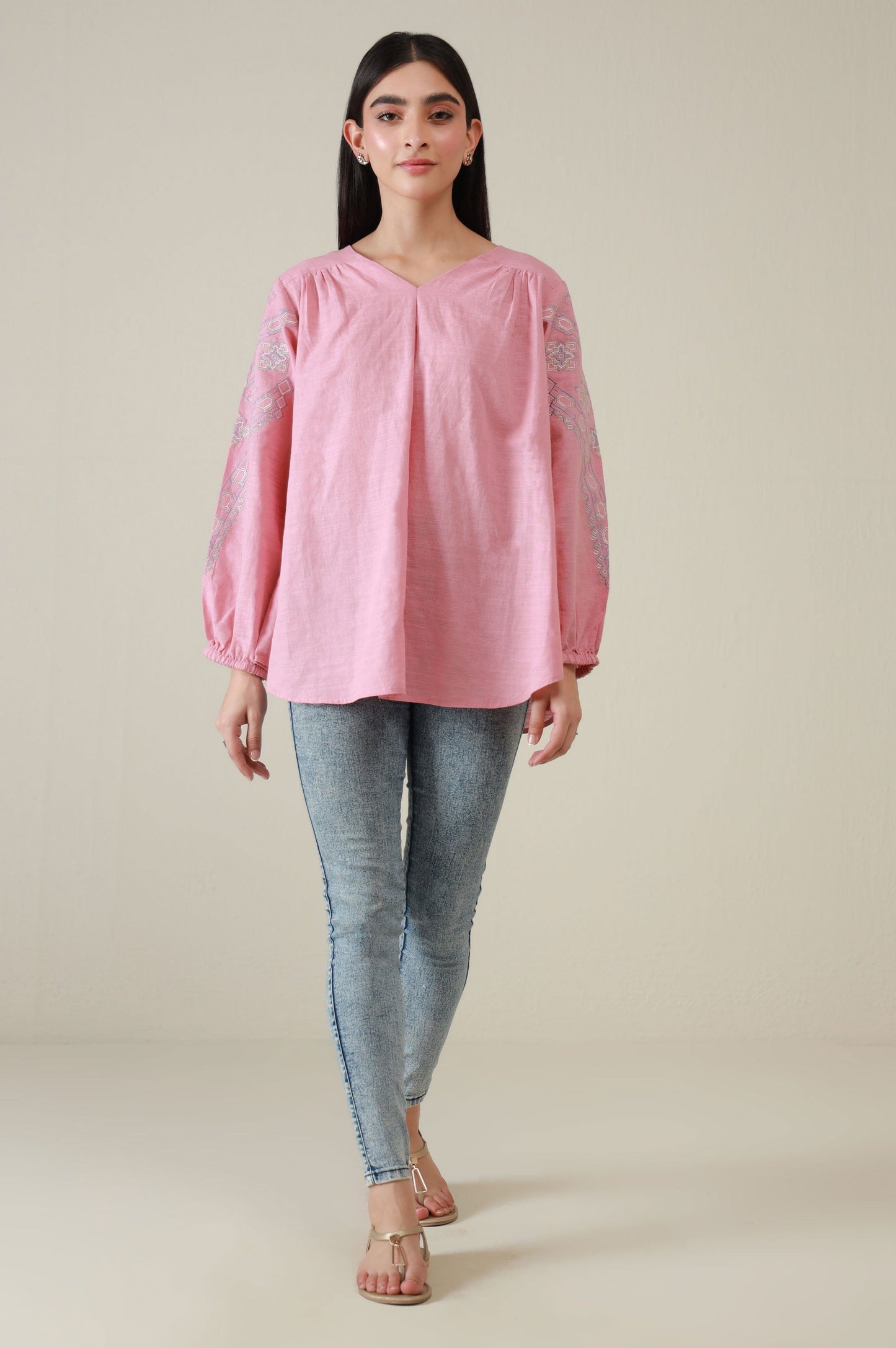 Stitched 1 Piece Embroidered Khaddar Fusion Top