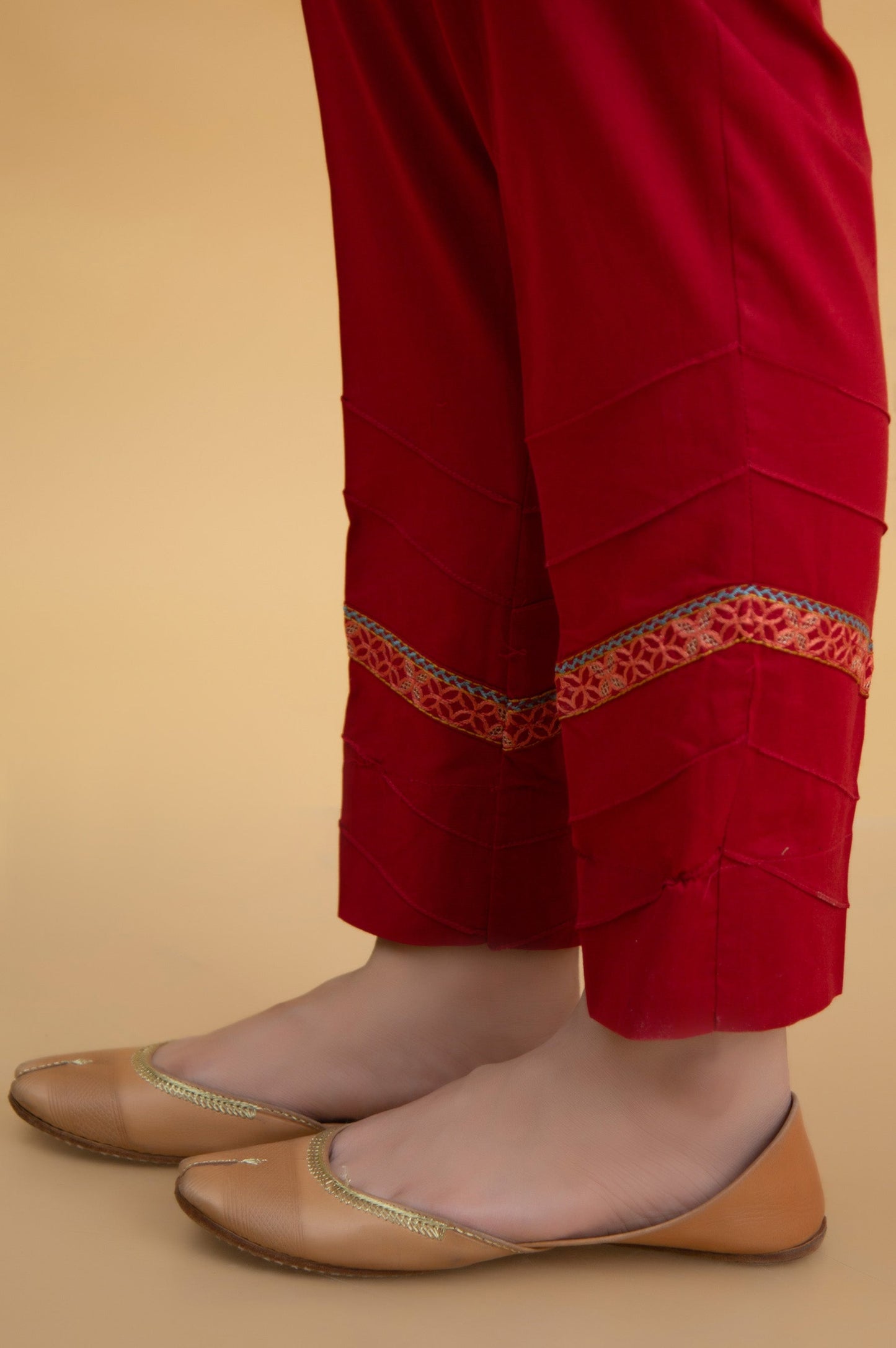 Basic Cambric Cigarette Pants - Red