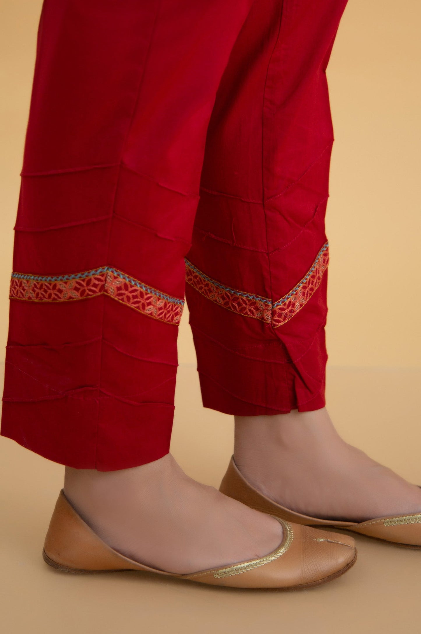 Basic Cambric Cigarette Pants - Red