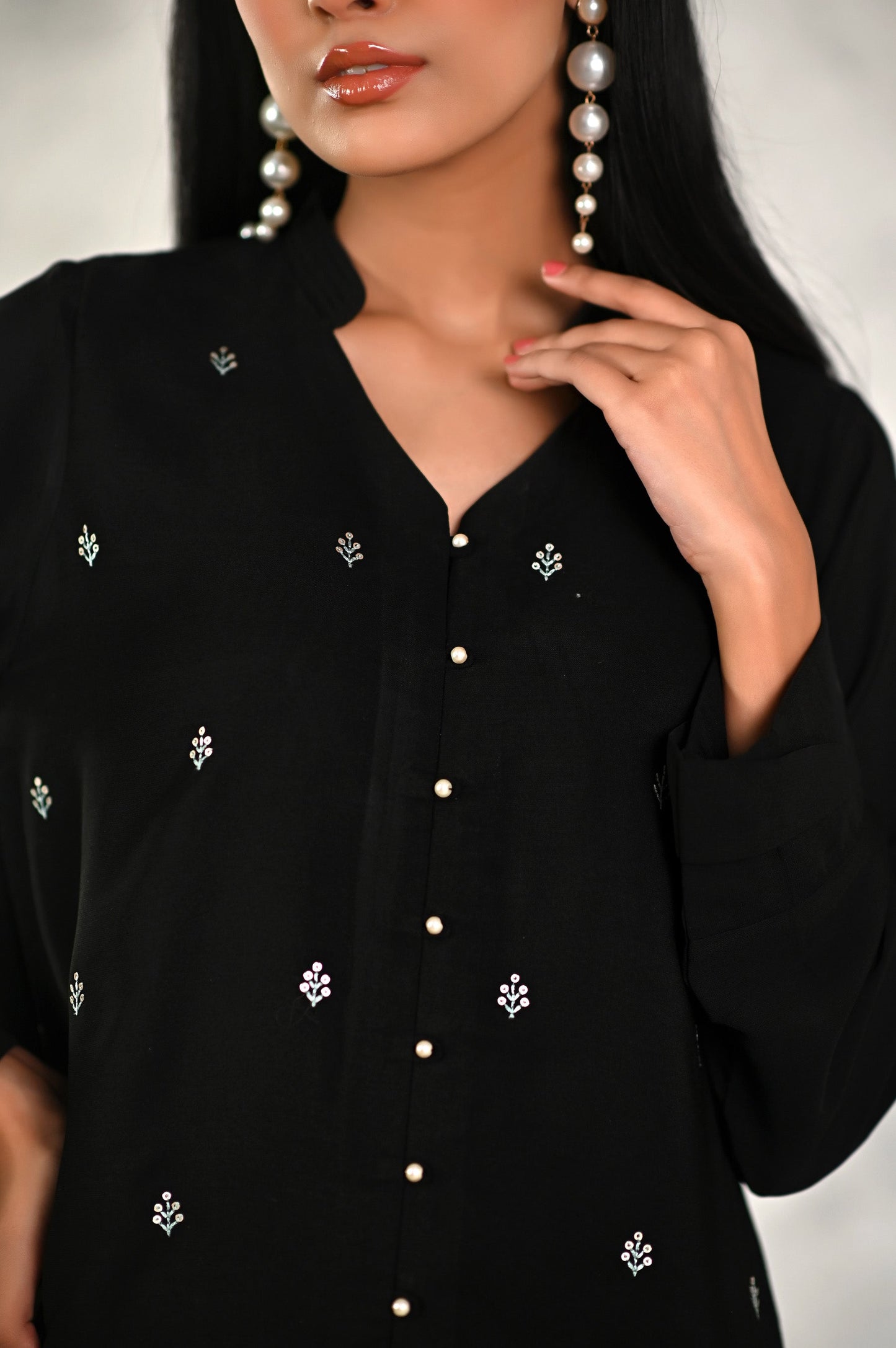 Stitched 2 Piece Embroidered Crepe Shirt & Bottom