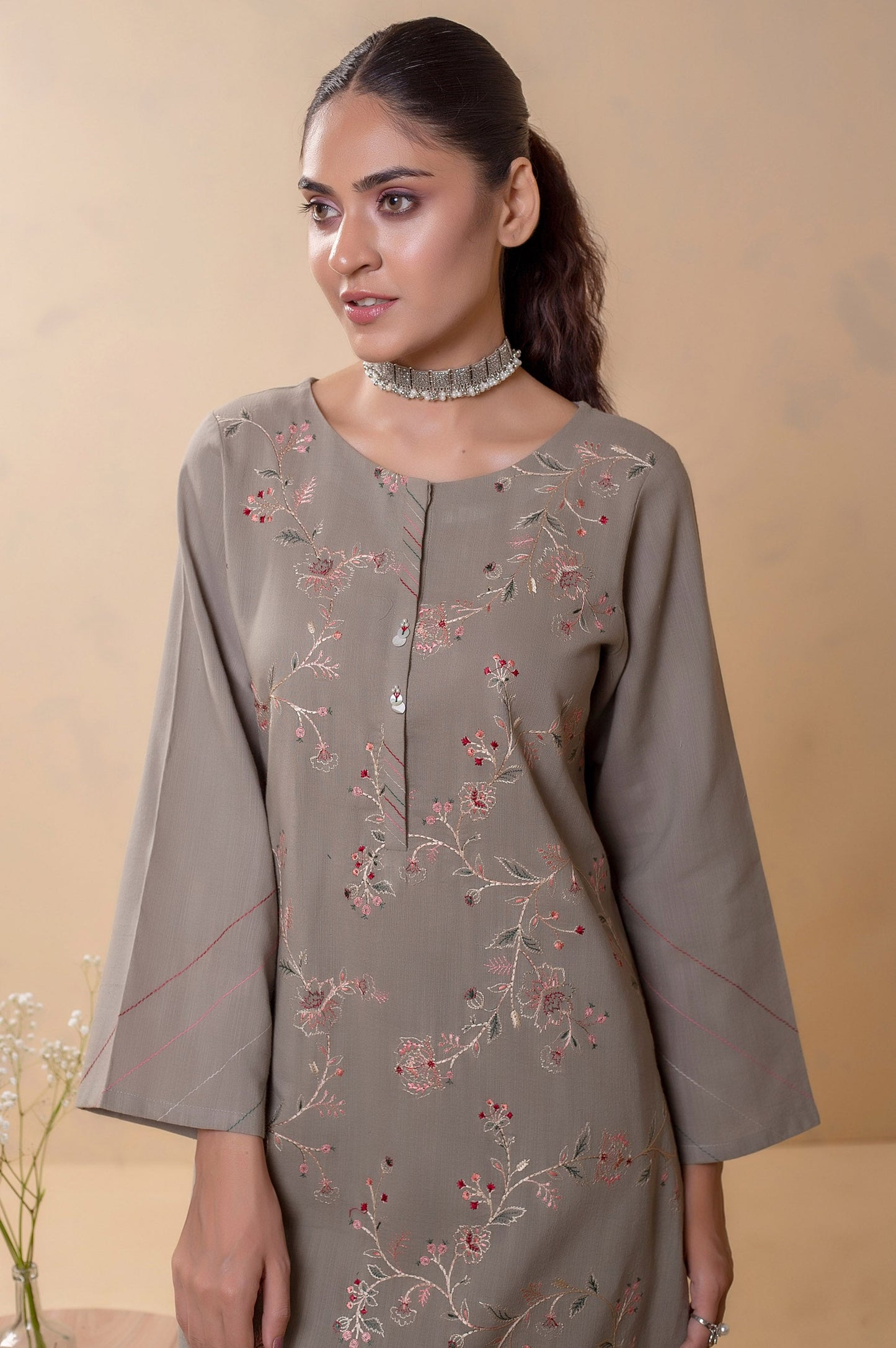 Stitched 2 Piece Embroidered Khaddar Suit