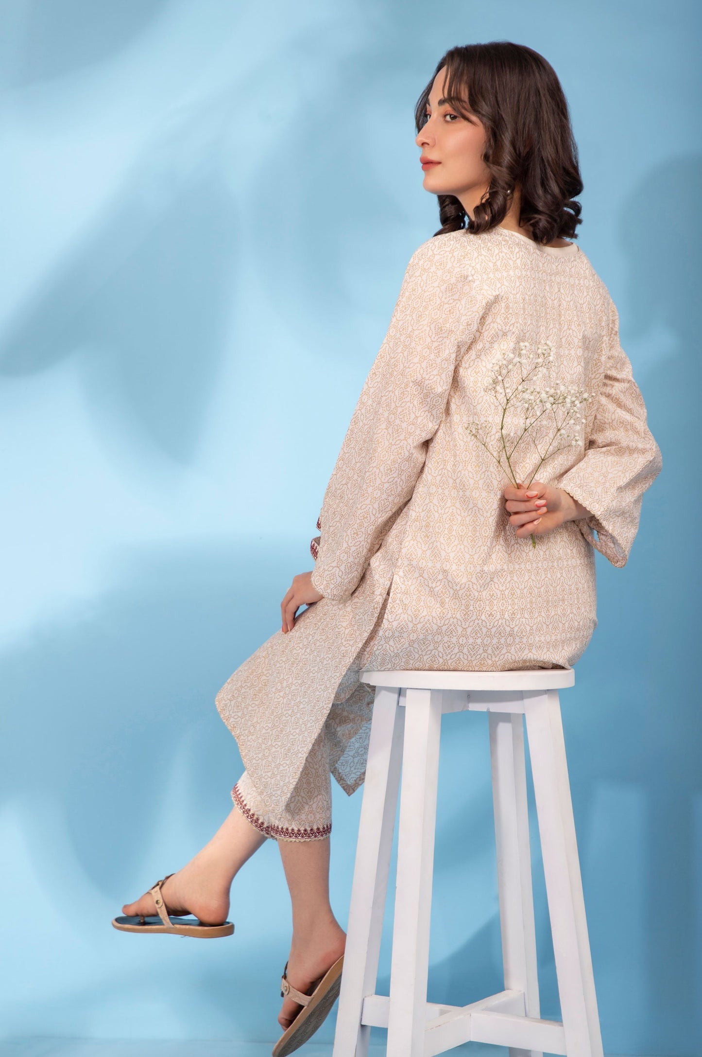 Stitched 2 Piece Embroidered Gold Paste Suit