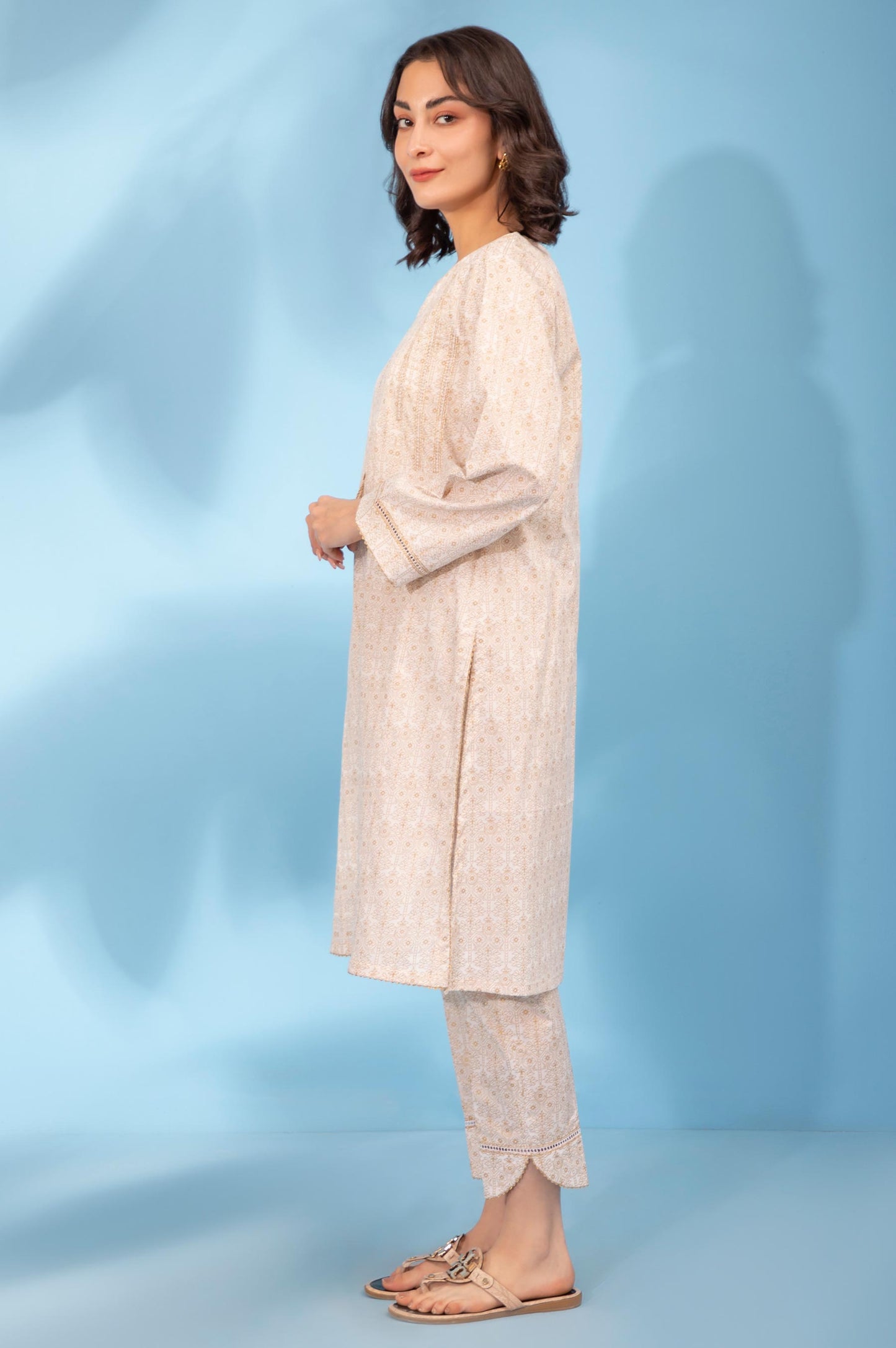 Stitched 2 Piece Gold Printed Stylized Suit