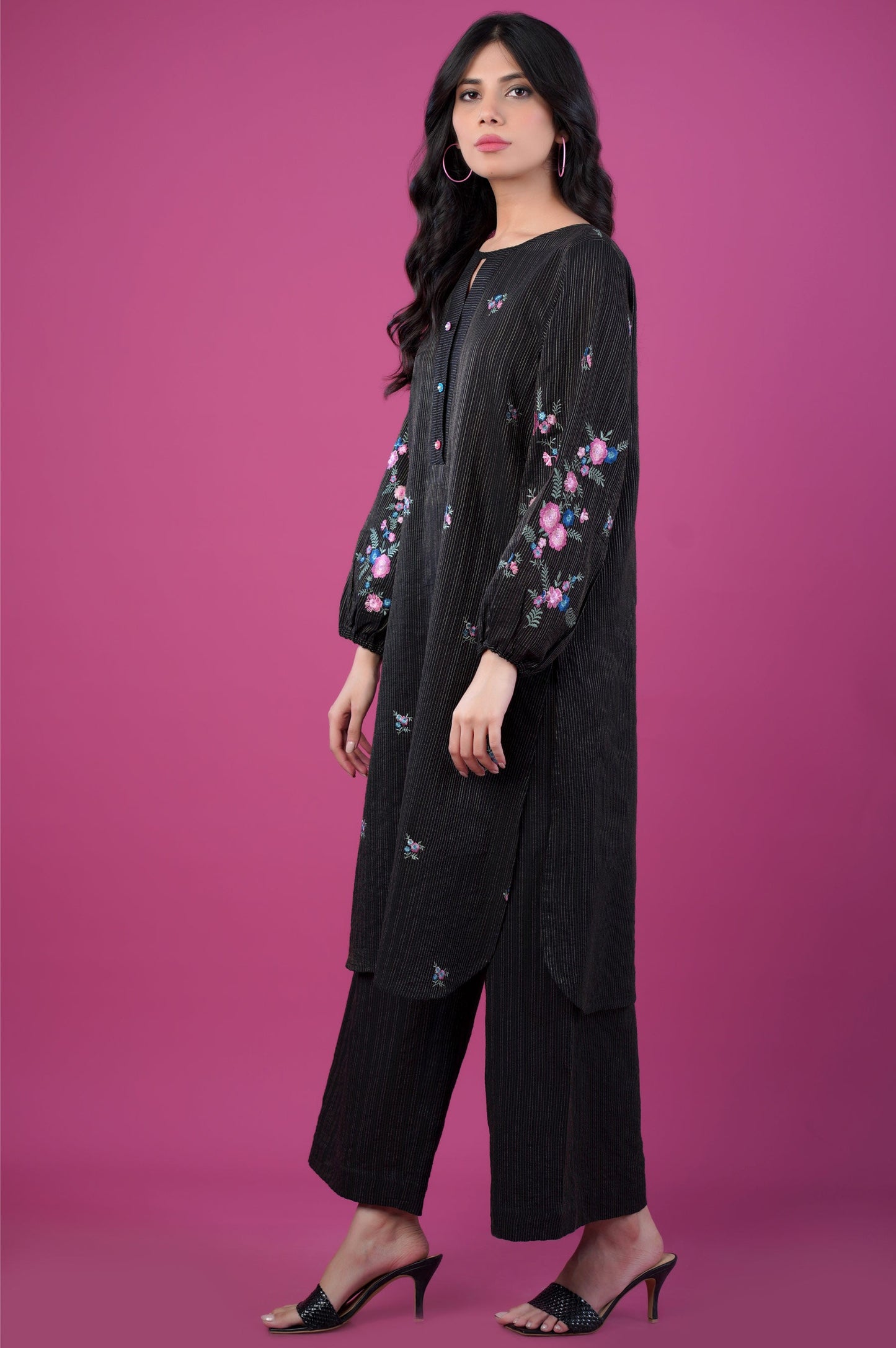 Stitched 2 Piece Embroidered Striped Doria Suit