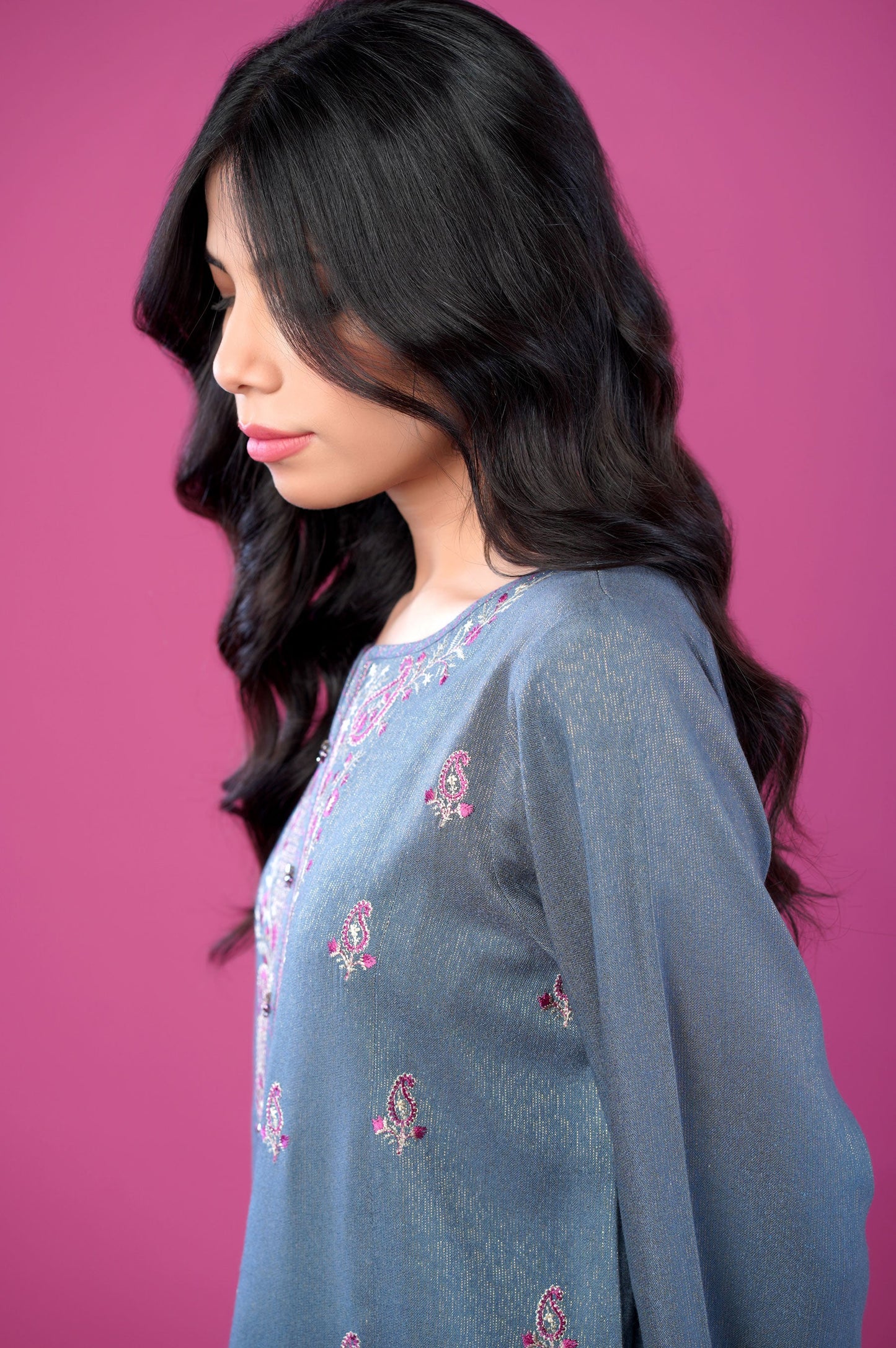 Stitched 2 Piece Embroidered Zari Acrylic Suit