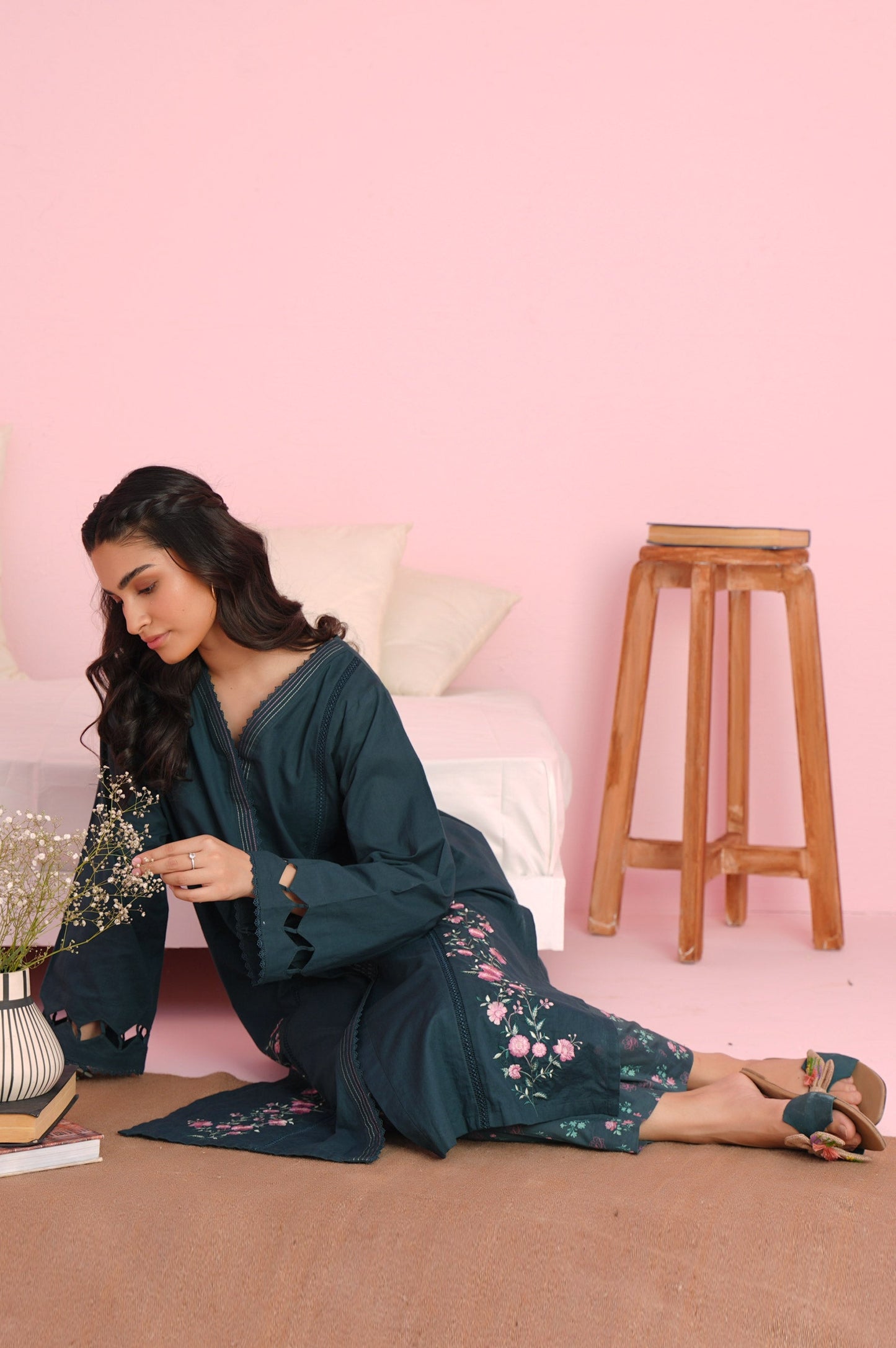 Stitched 2 Piece Cambric Embroidered Shirt With
Digital Printed Pants