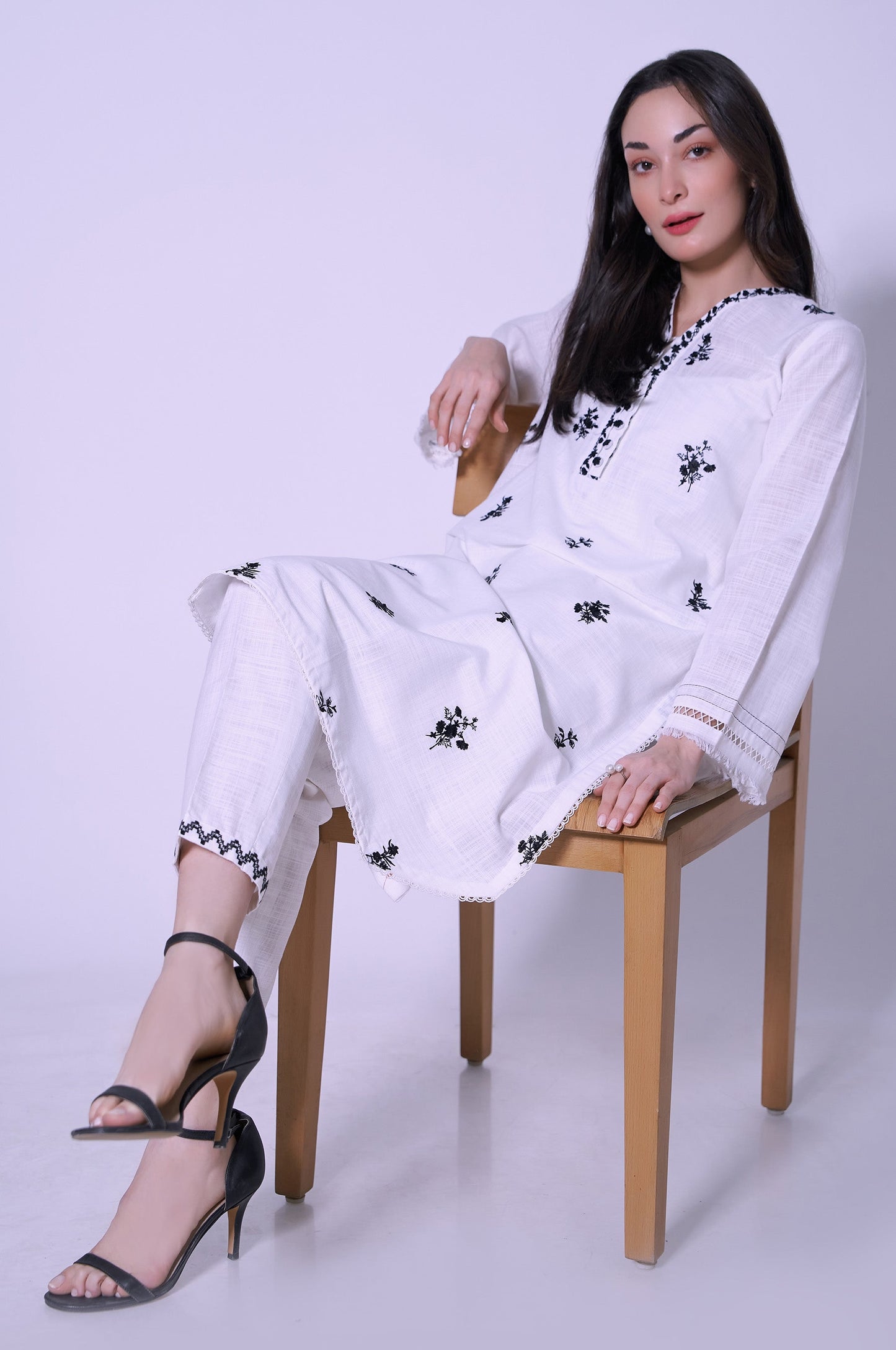 Stitched 2 Pcs Embroidered Cotton Slub Suit.