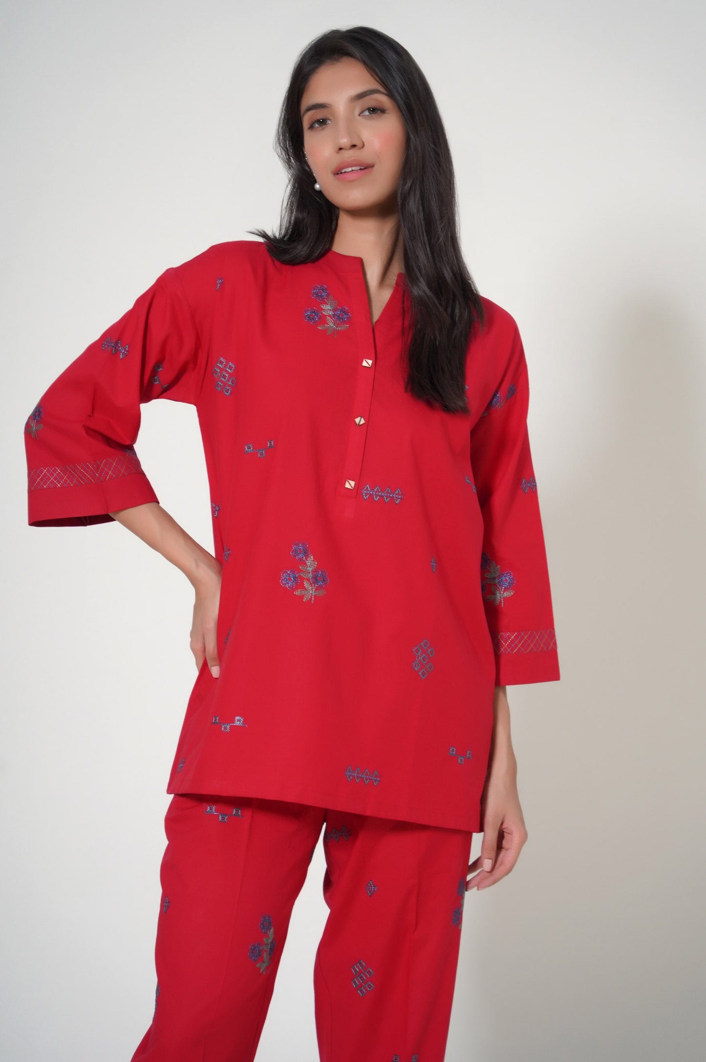 Stitched 2 Piece Cambric Co-ord Set