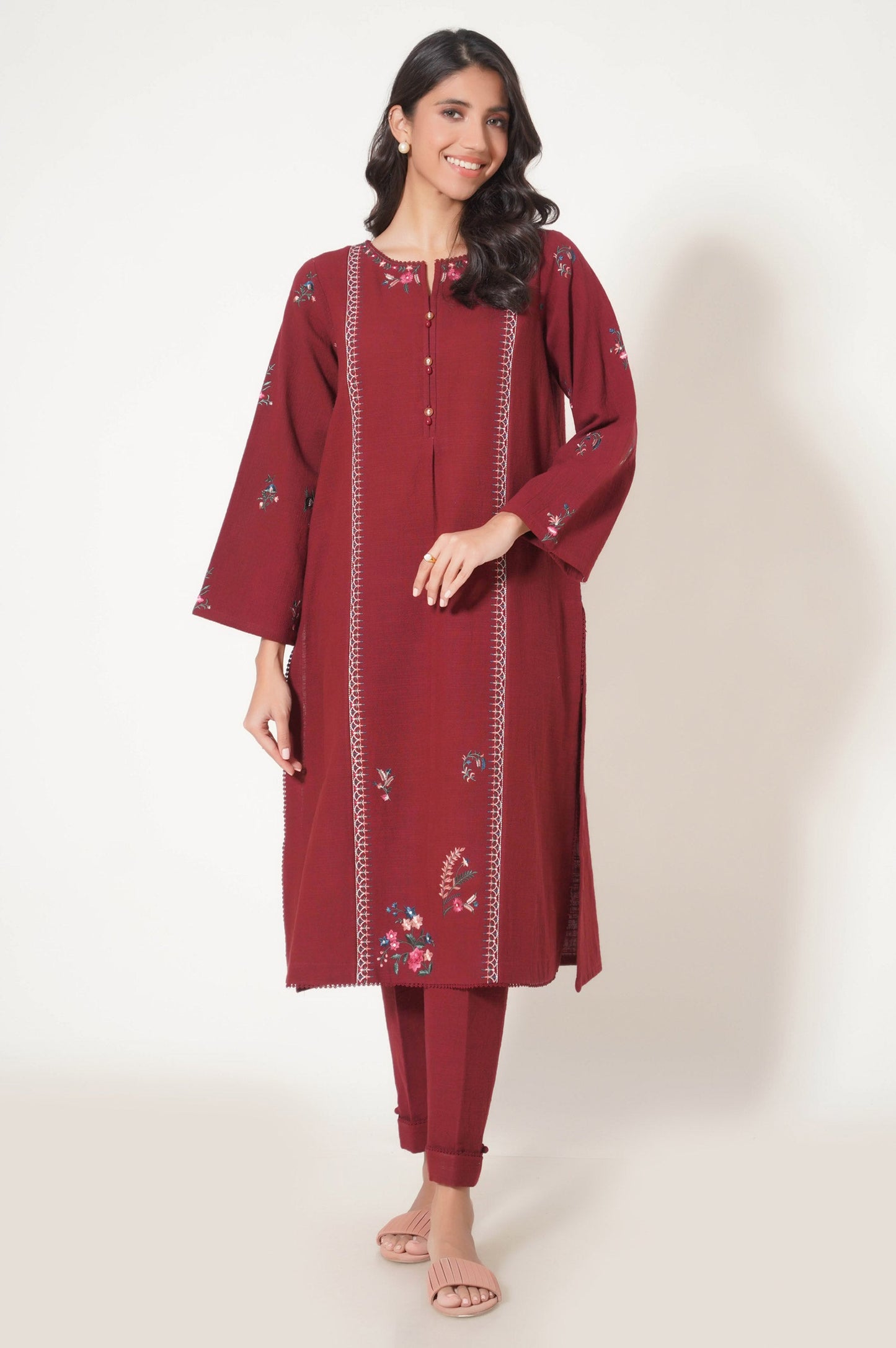 Stitched 2 Piece Embroidered Rustic Khaddar Suit