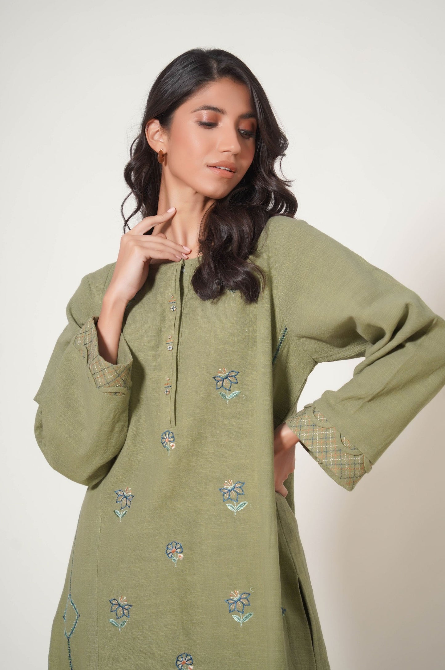 Stitched 2 Pc Embroidered Rustic Khaddar Suit