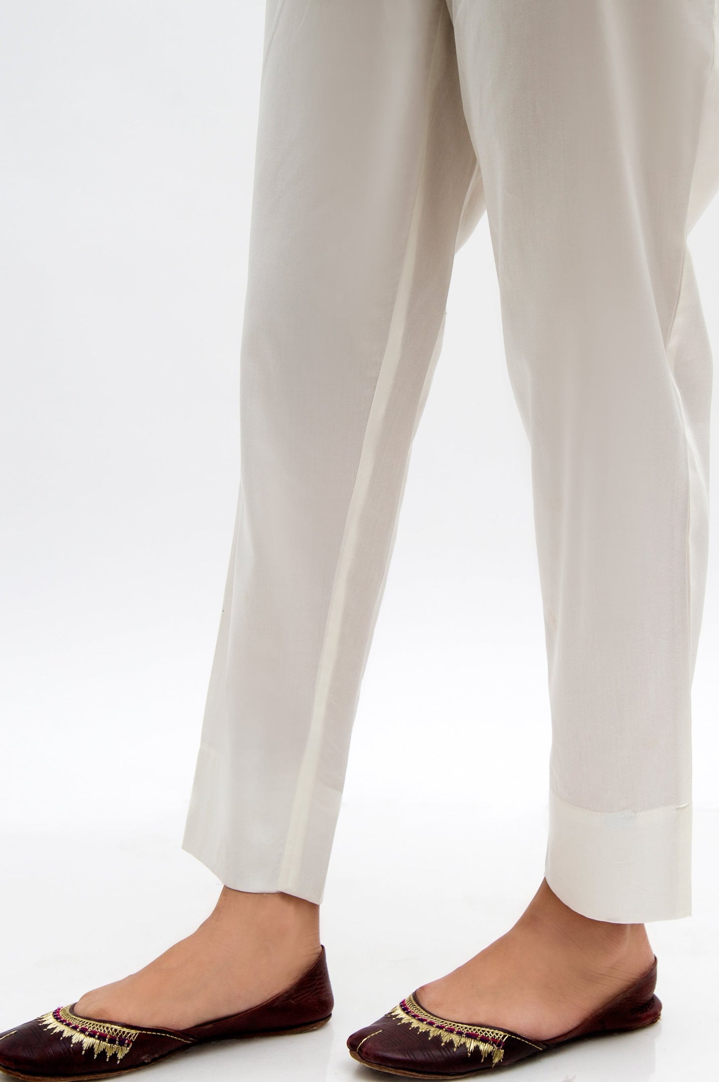 Basic Plain Cambric Cigarette Pants  - Off White