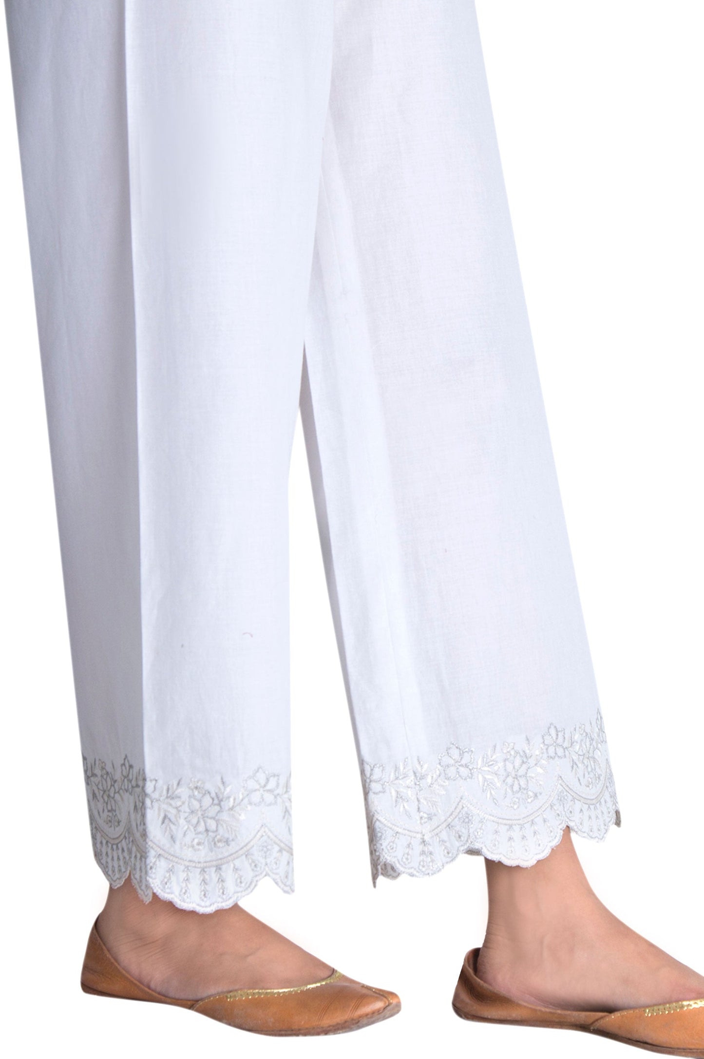 Embroidered Cambric Culottes Pant - White