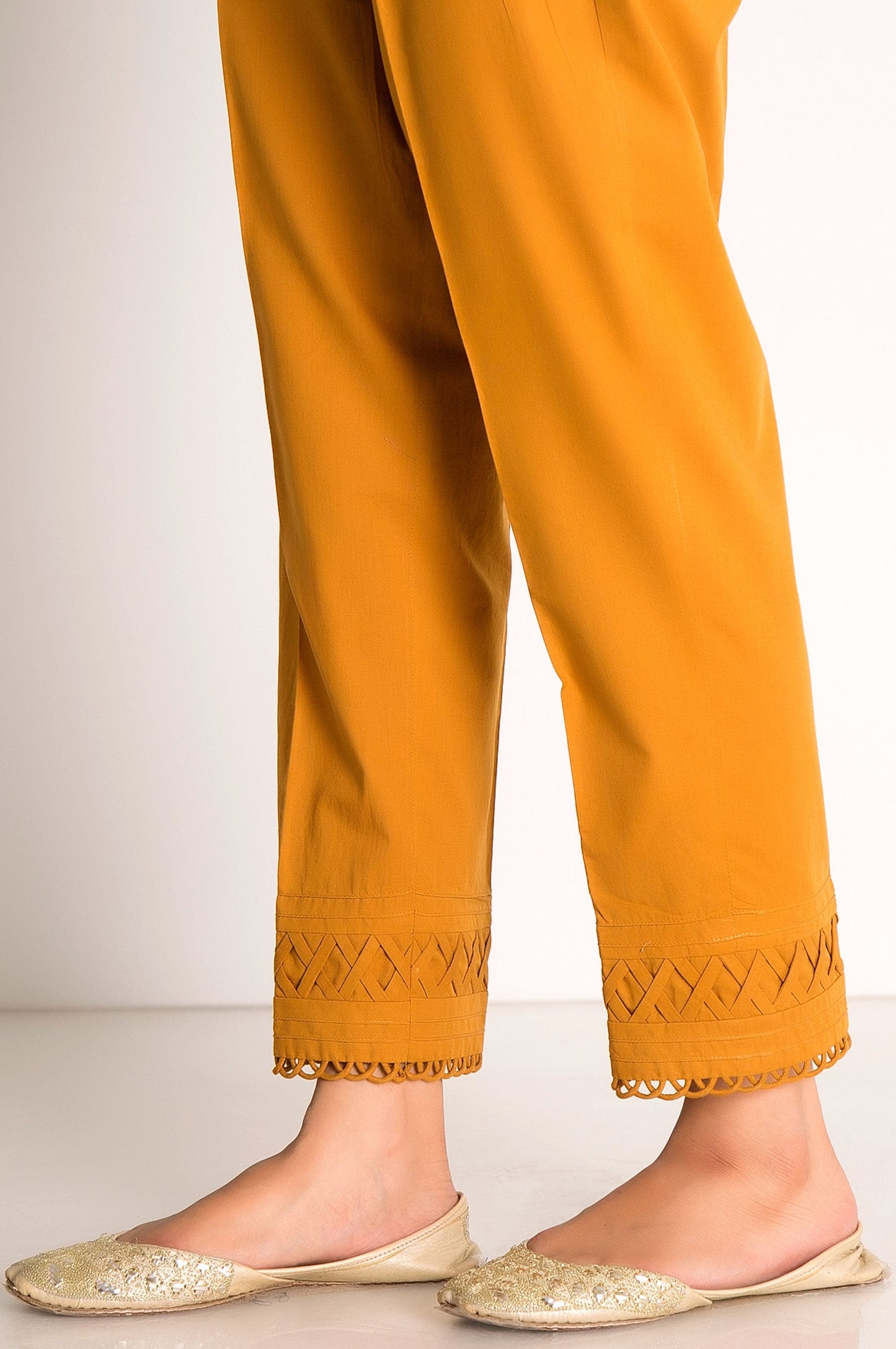 Embellished Cigarette Pants - Mustard