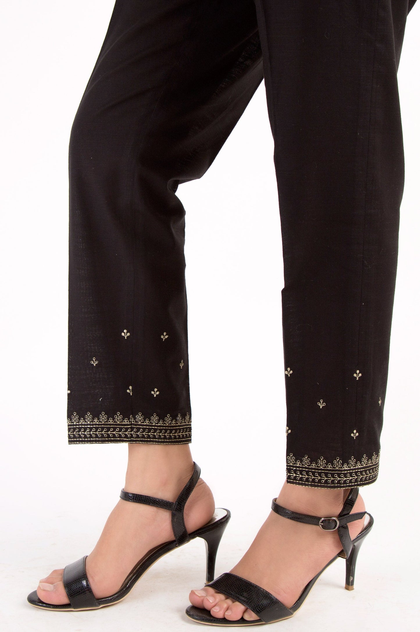 Khaddar Embroidered Cigarette Pants - Black