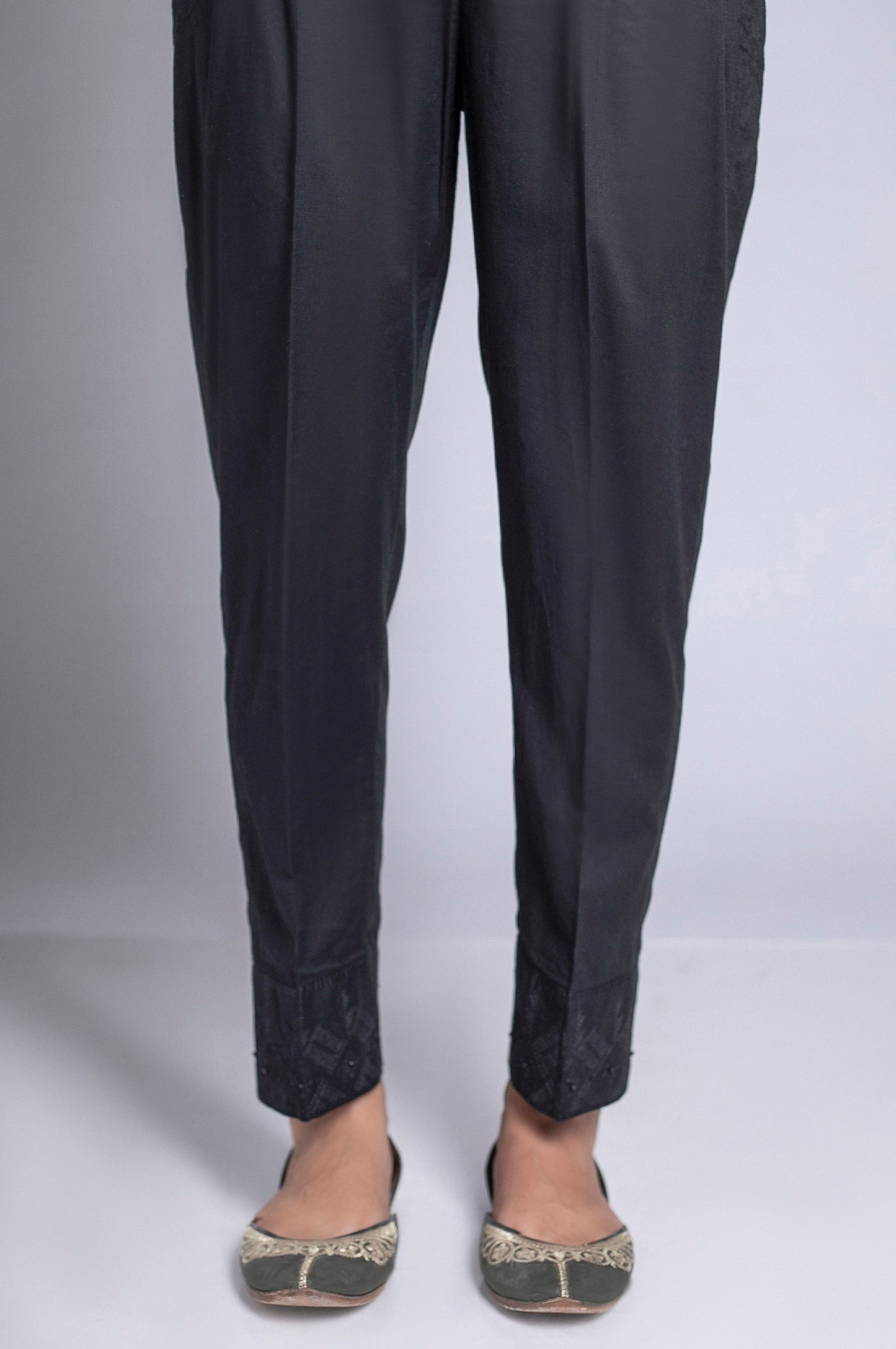 Embroidered Cigarette Pants - Black