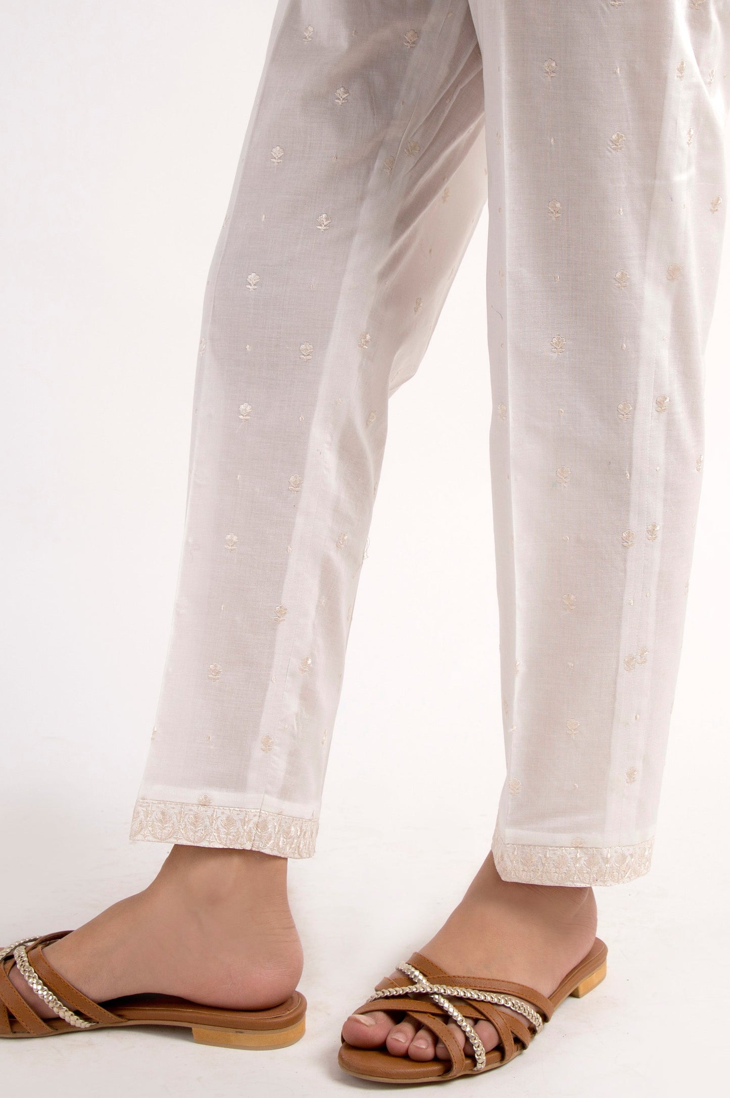 Embroidered Cigarette Pants - Off-White