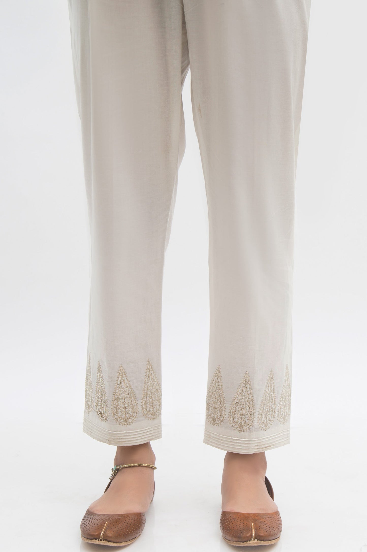 Embroidered Cigarette Pants - Offwhite