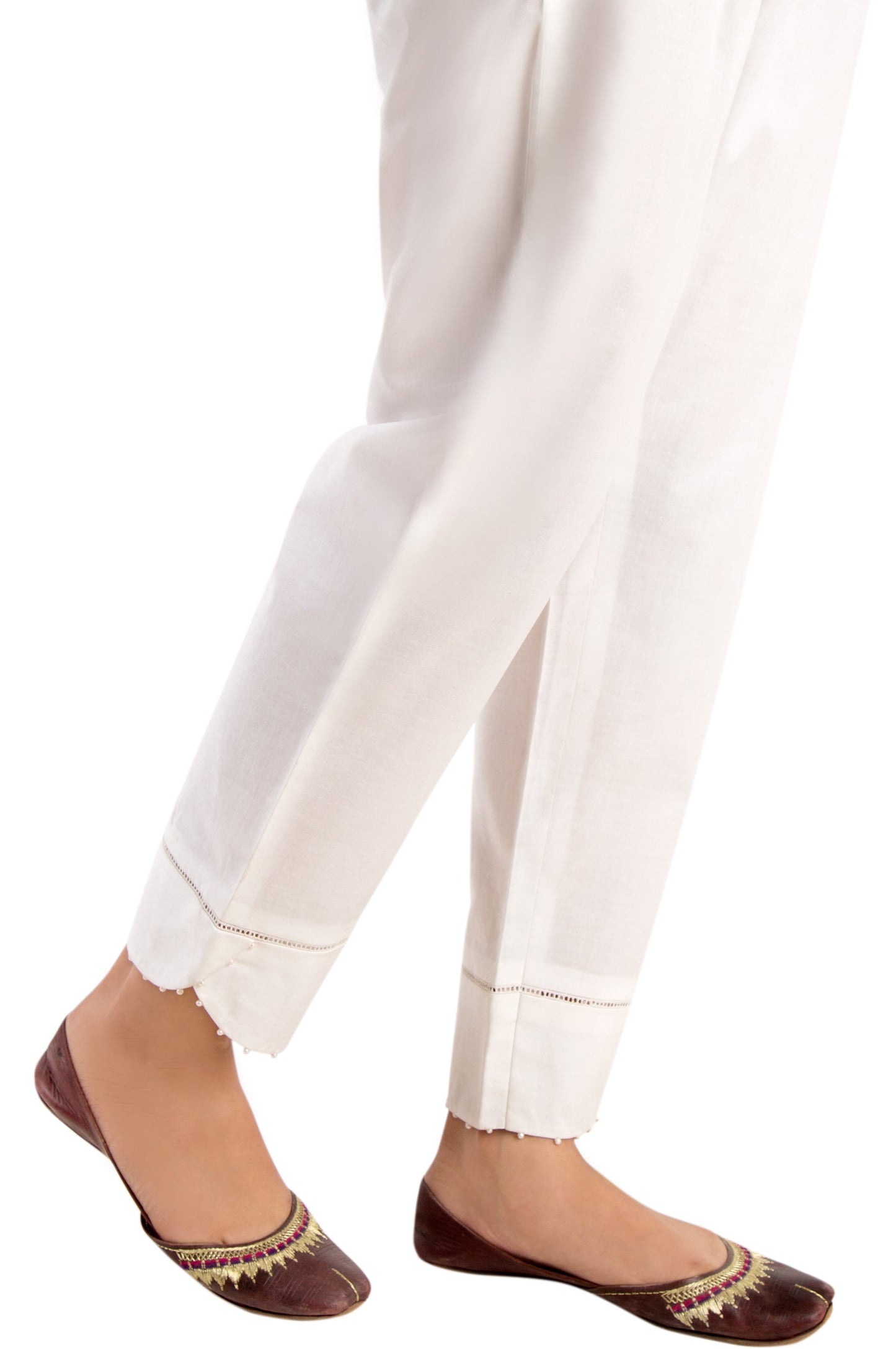 Embellished Cigarette Pants - White
