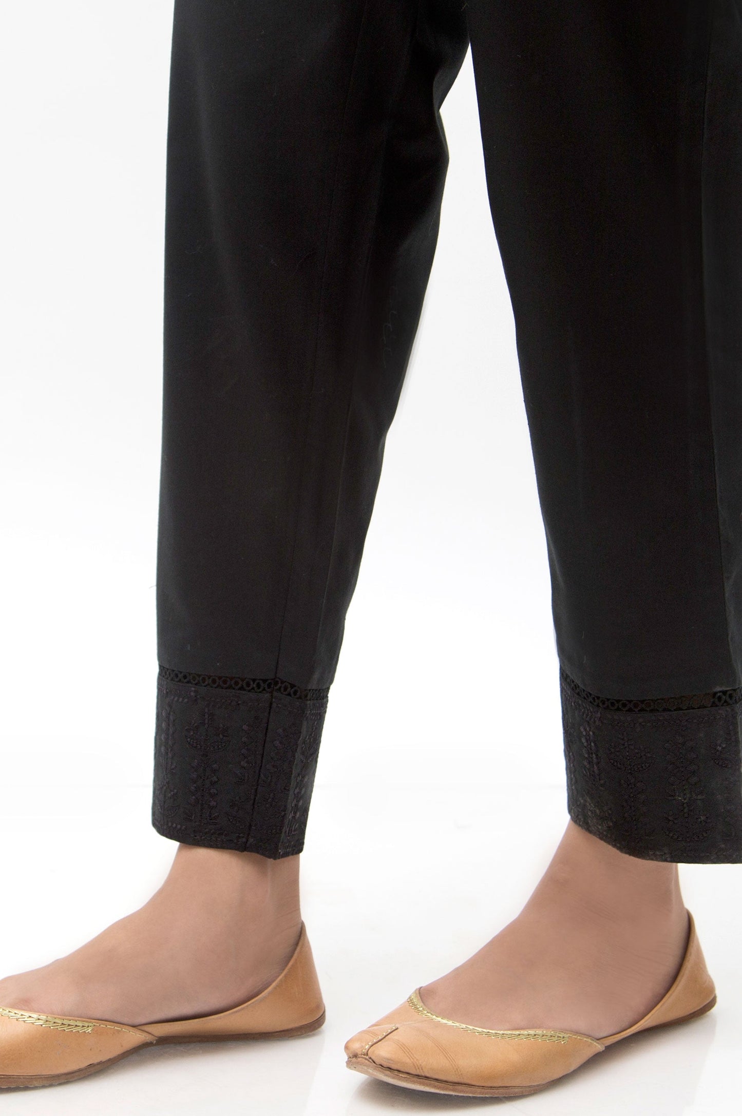 Embroidered Cambric Cigarette Pants - Black