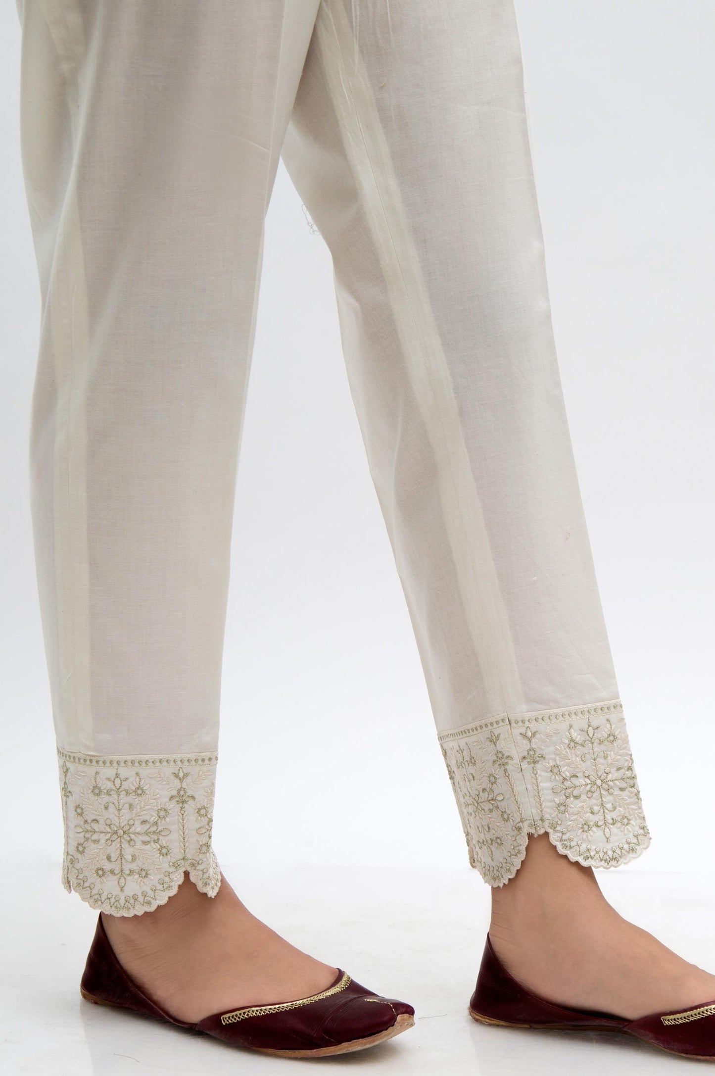 Embroidered Cambric Cigarette Pants - OffWhite