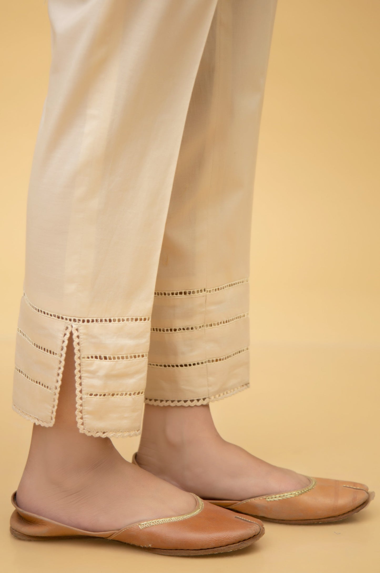 Stylized Cambric Cigarette Pants - Beige