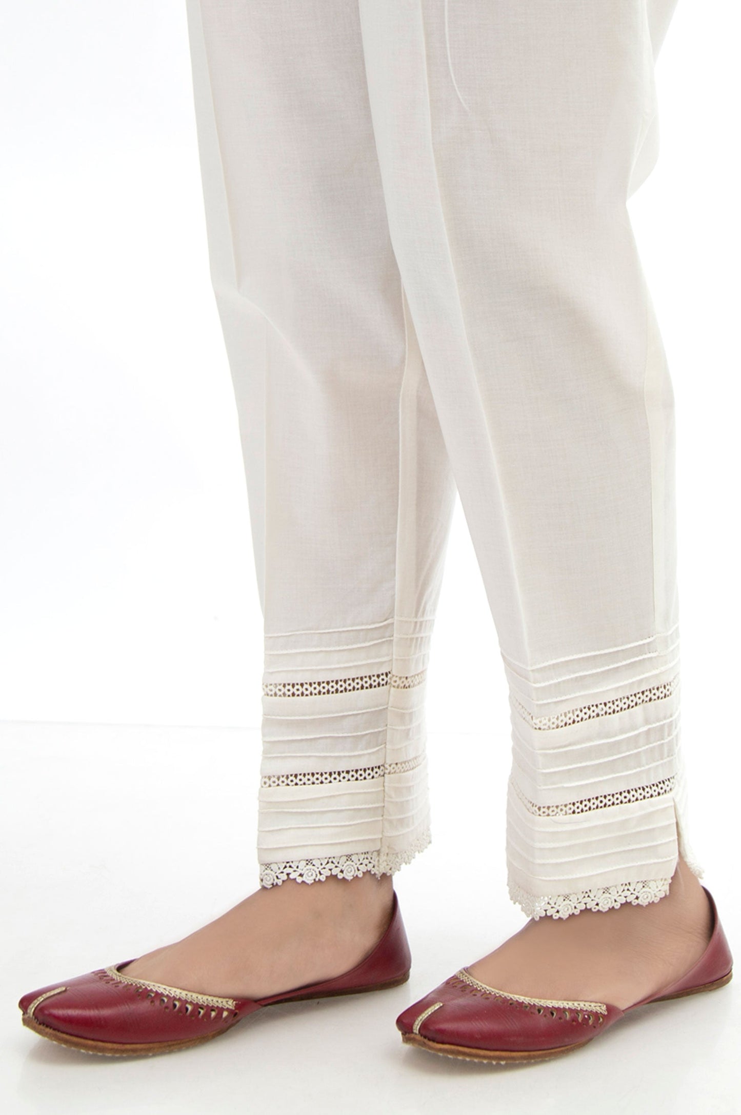 Embellished Cambric Cigarette Pants - White
