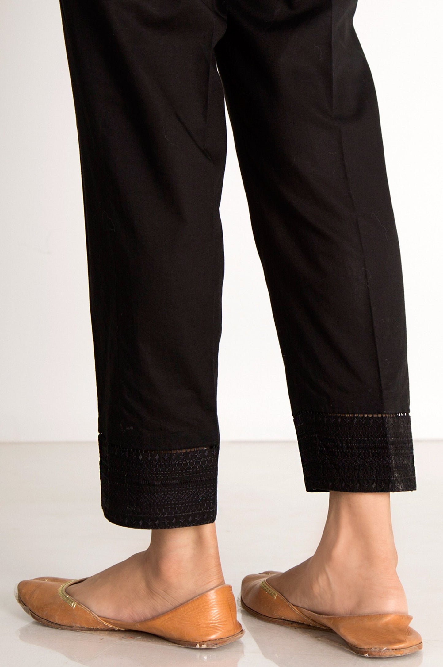 Embroidered Cigarette Pants - Black