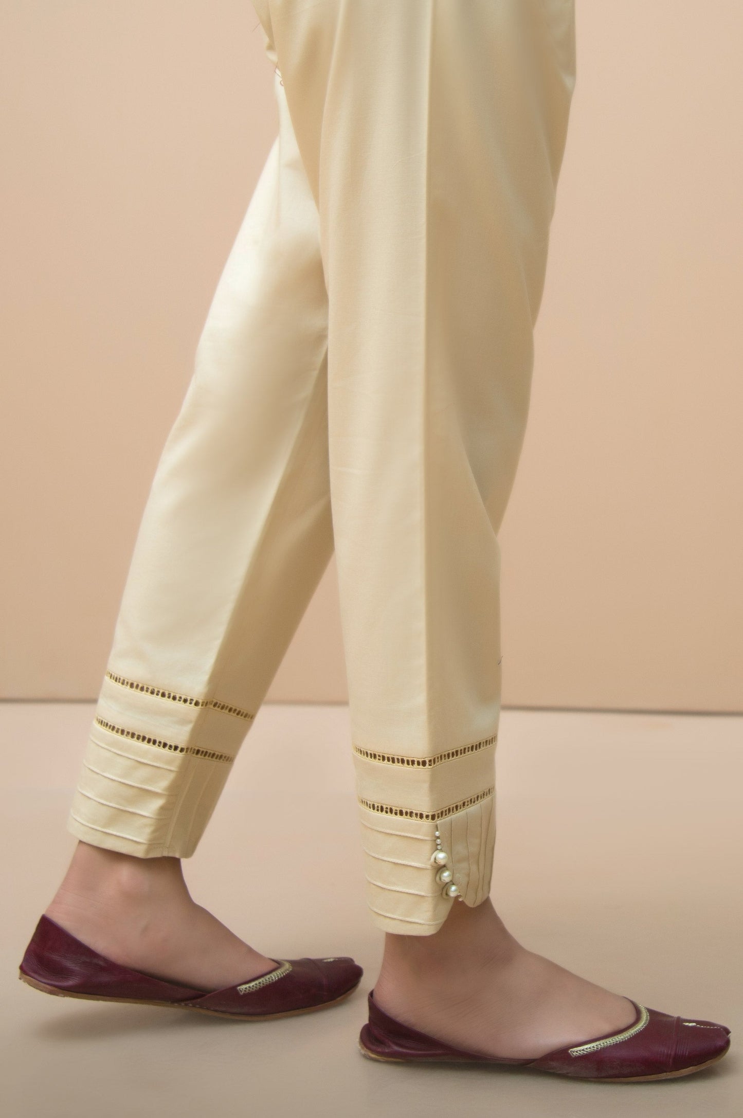 Embellished Cambric Cigarette Pants - Beige