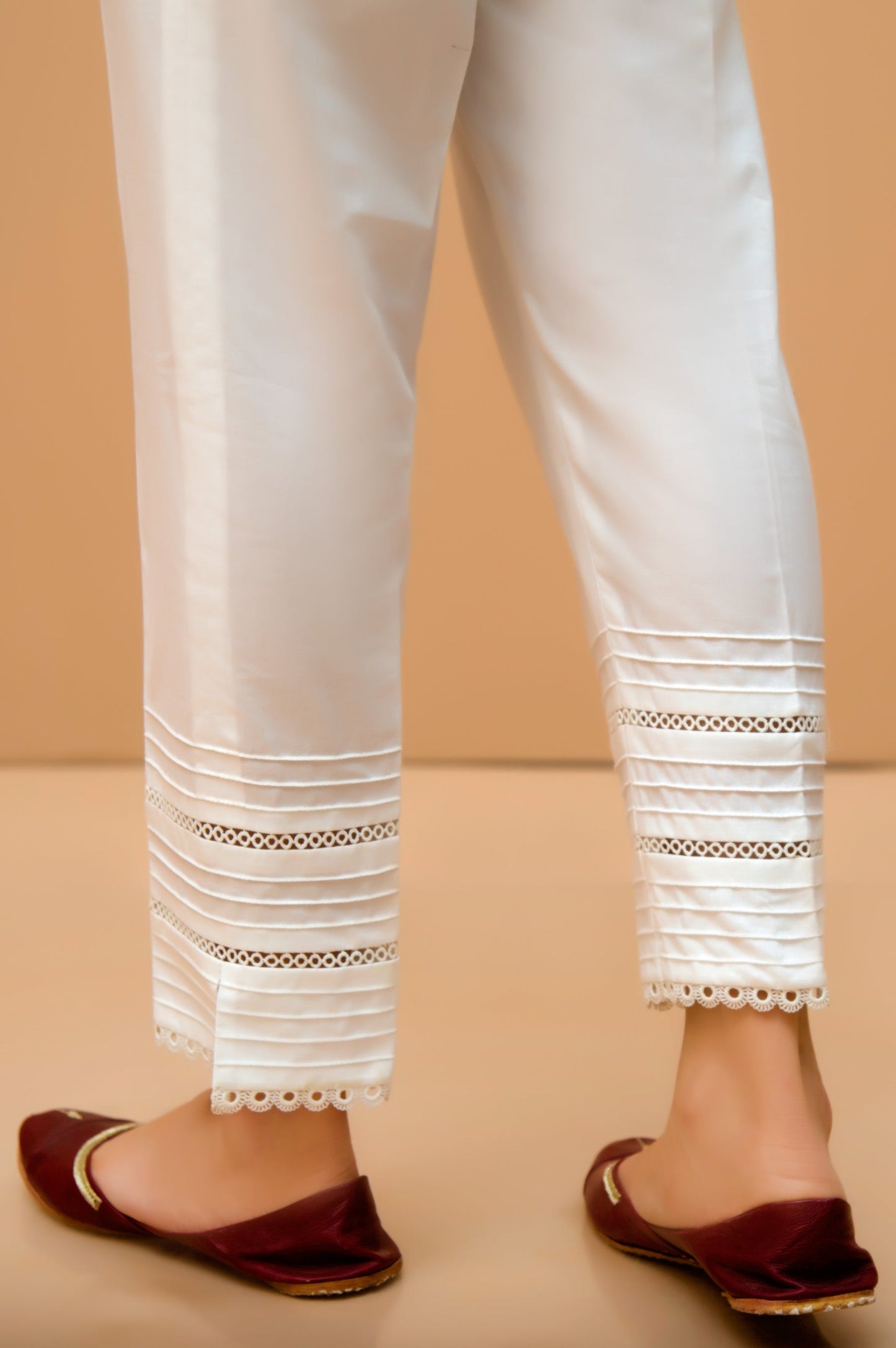Embellished Cambric Cigarette Pants - White