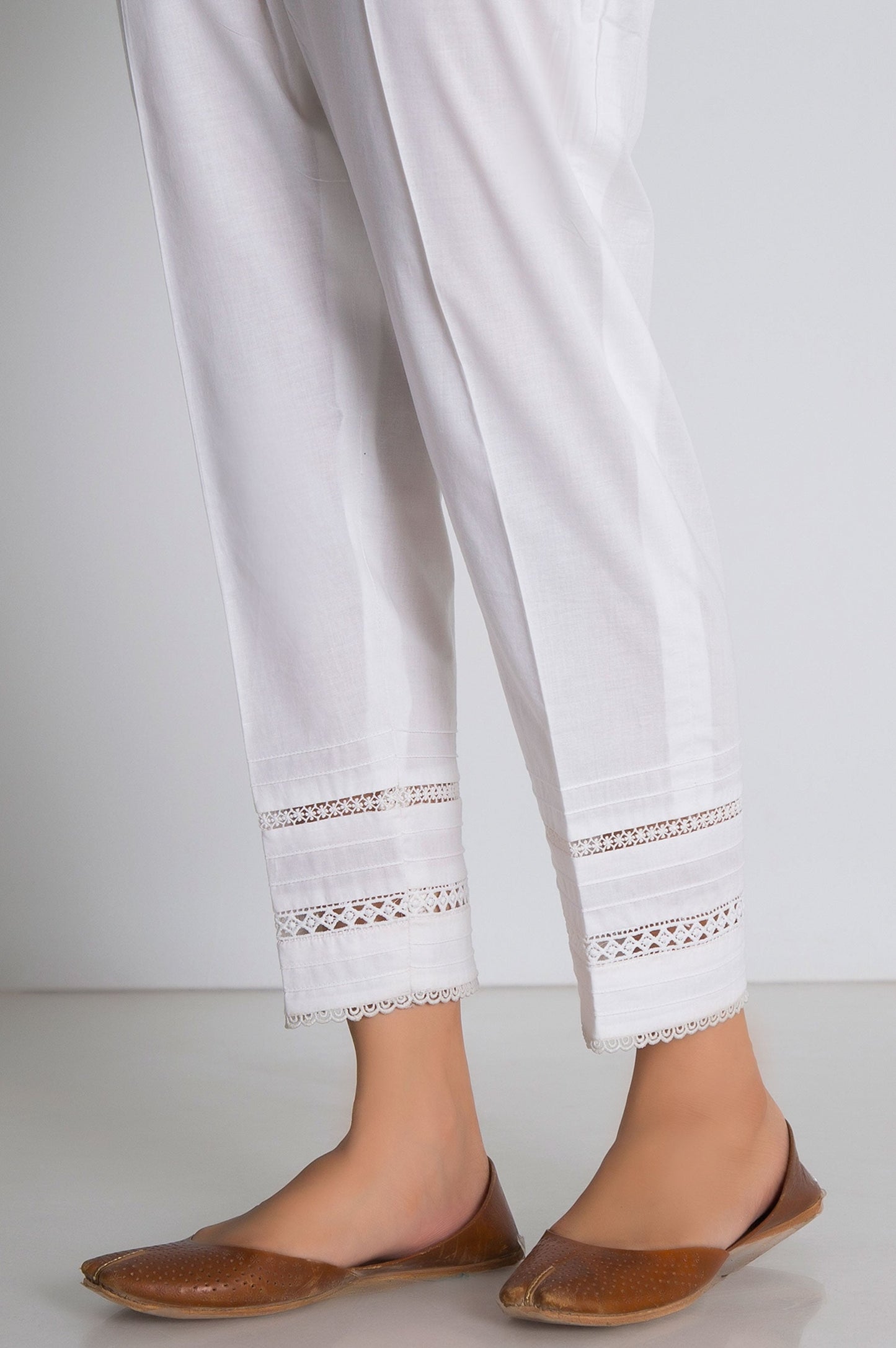 Embellished Cambric Cigarette Pant - White