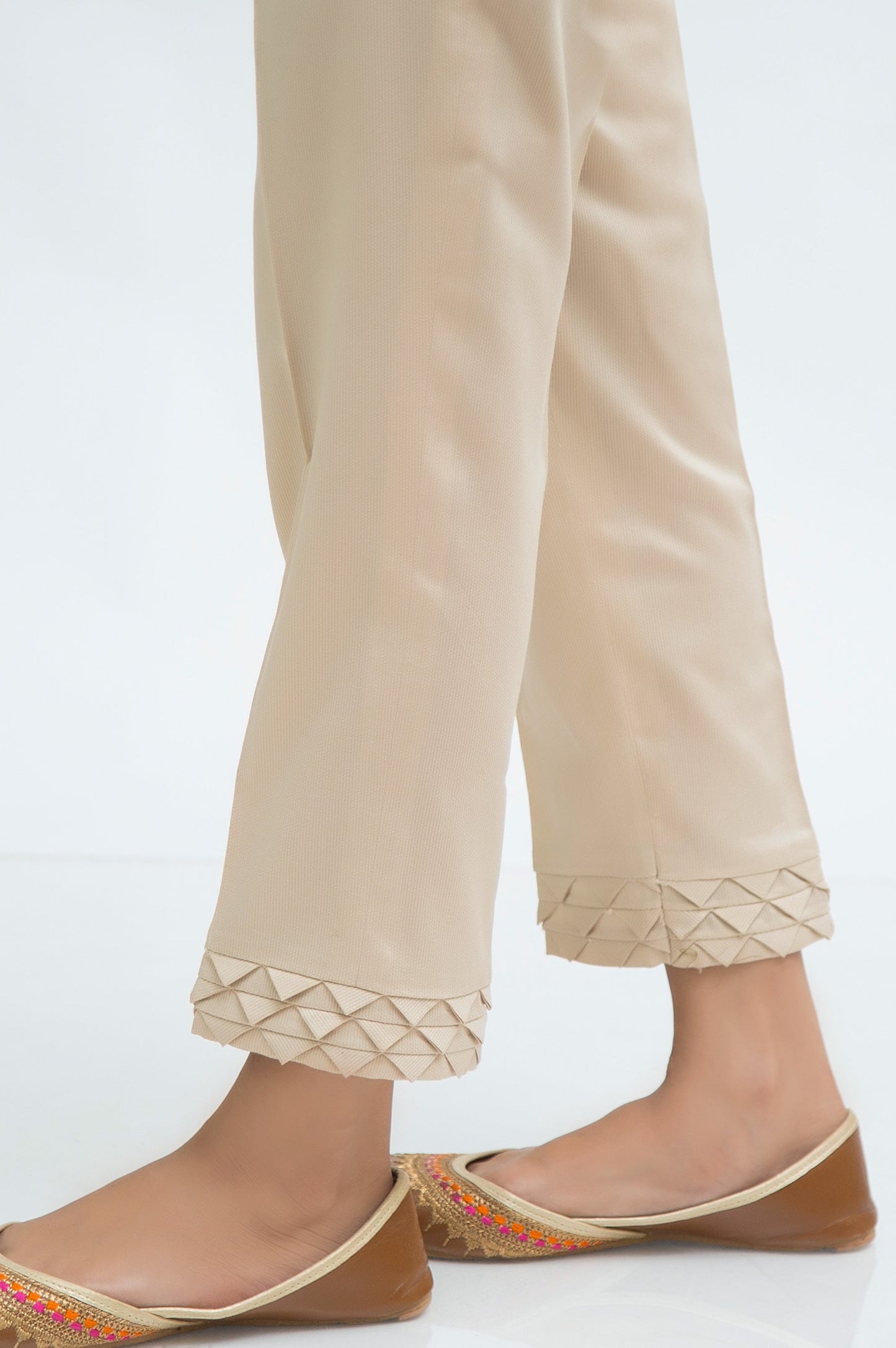 Embellished Cottel Cigarette Pants - Sand