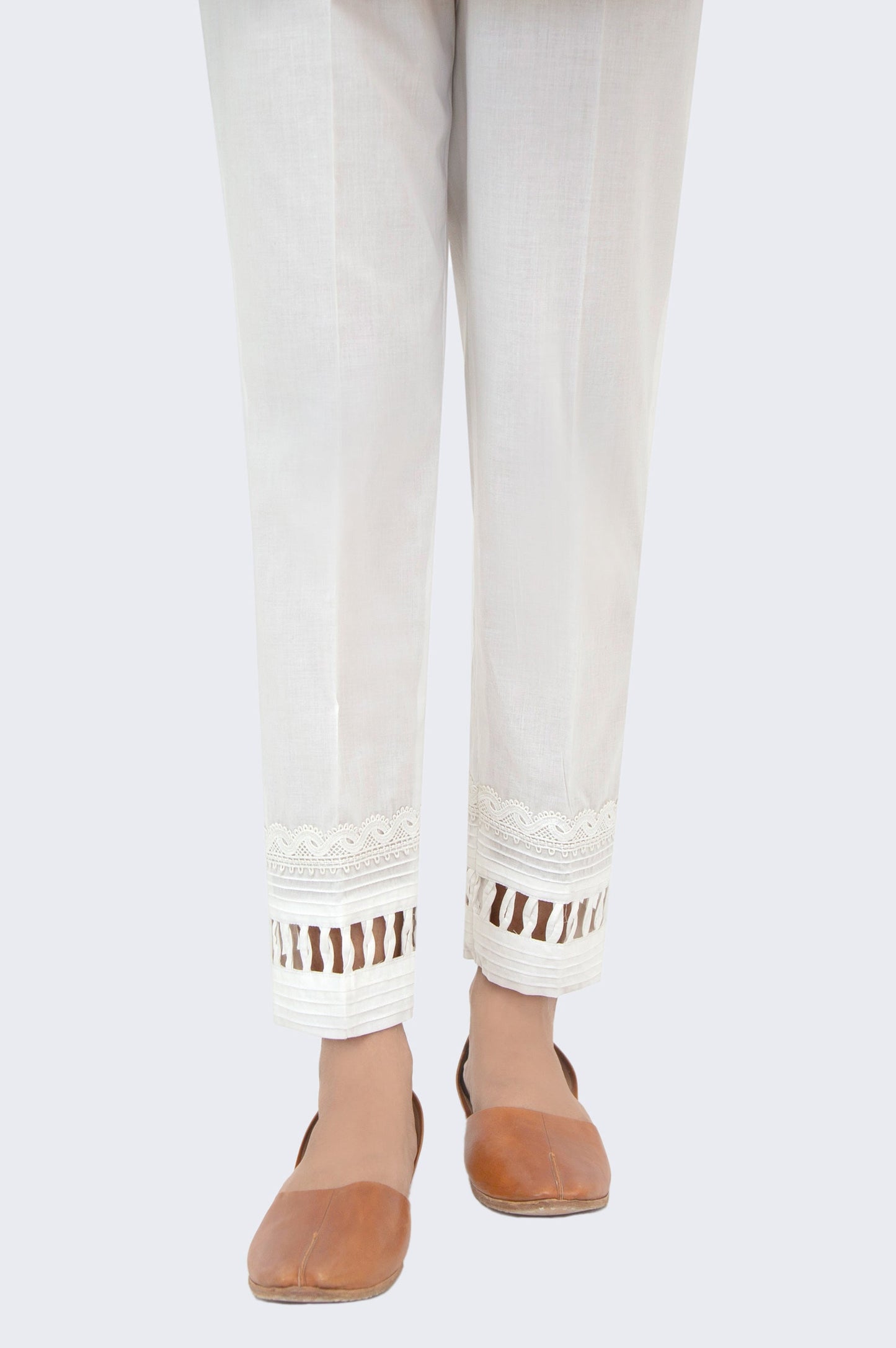 Embrellished Cambric Cigarette Pants - Pearl White