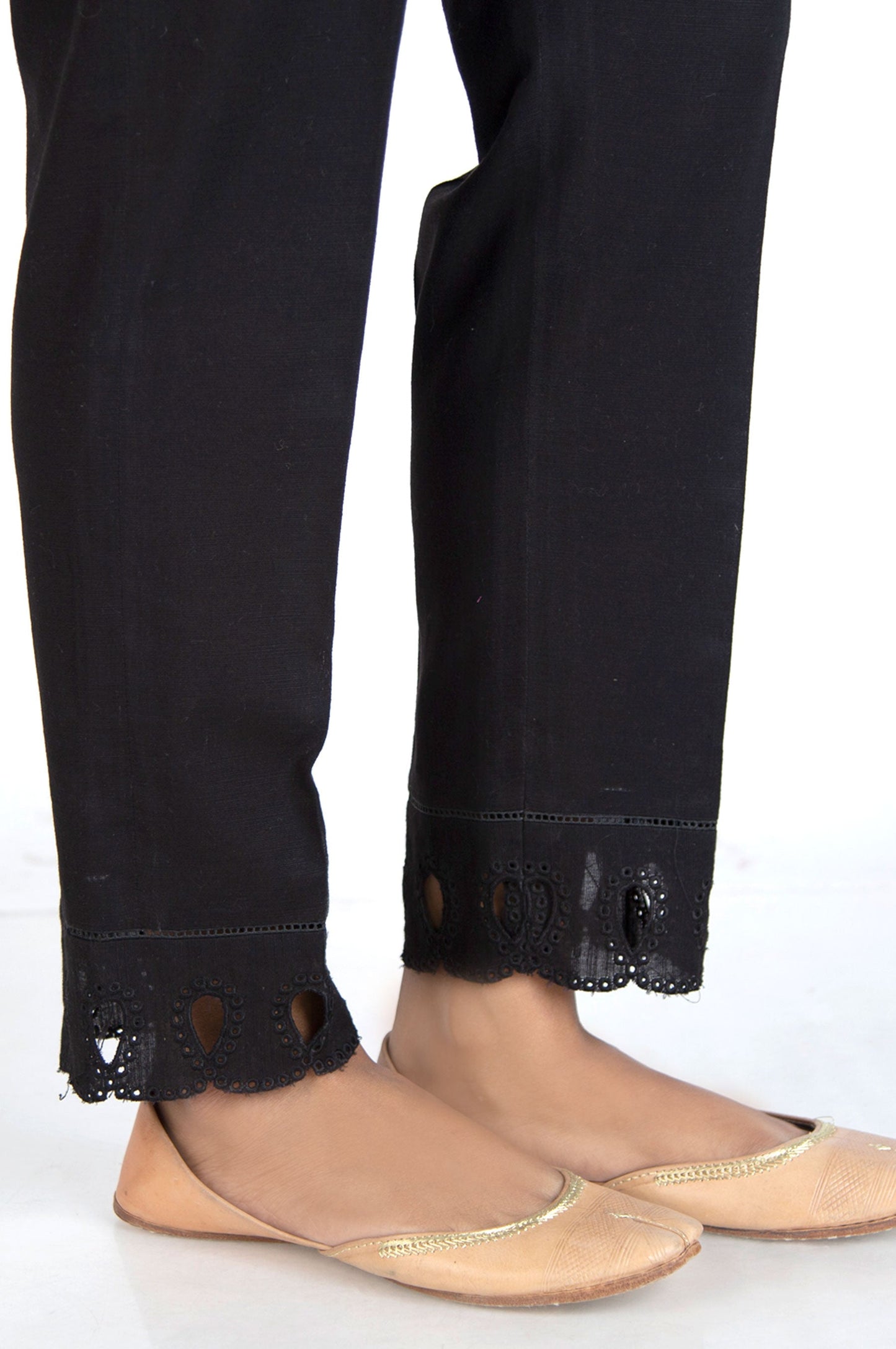 Embroidered Khaddar Cigarette Pant - Black
