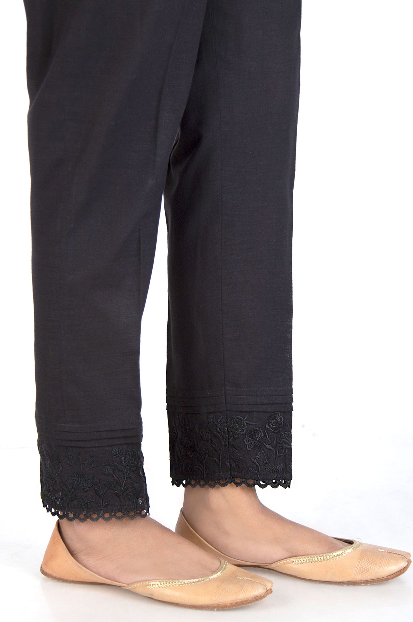 Embroidered Khaddar Cigarette Pants - Black