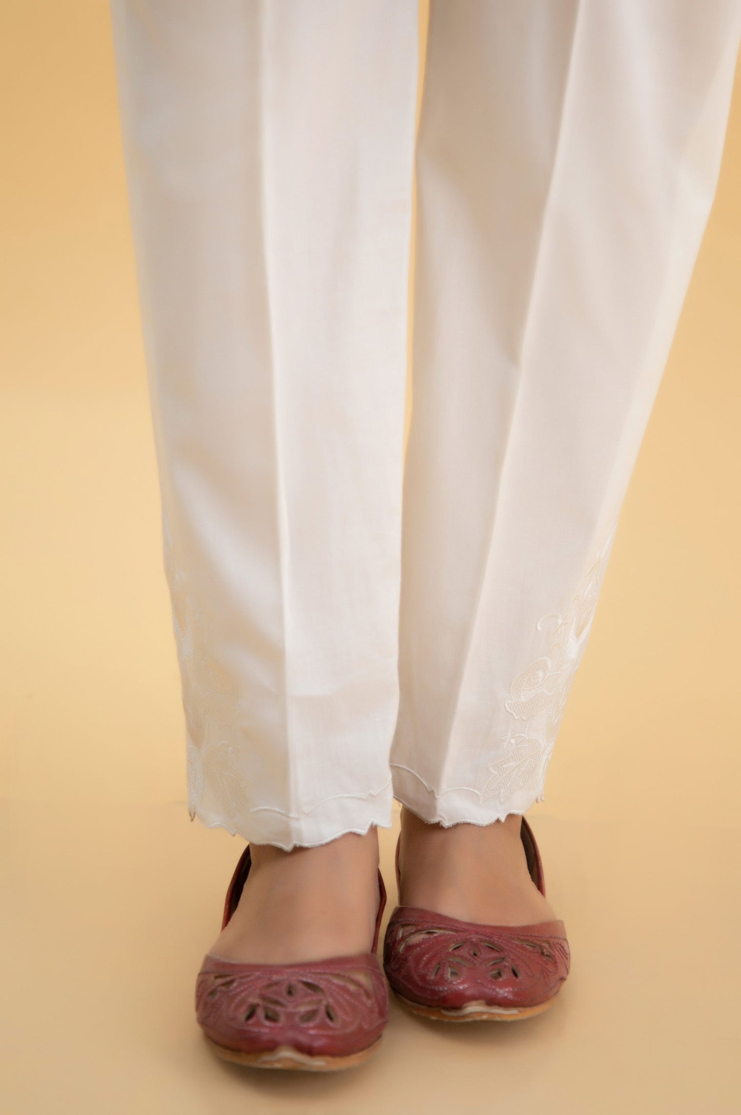 Embroidered Cambric Cigarette Pants