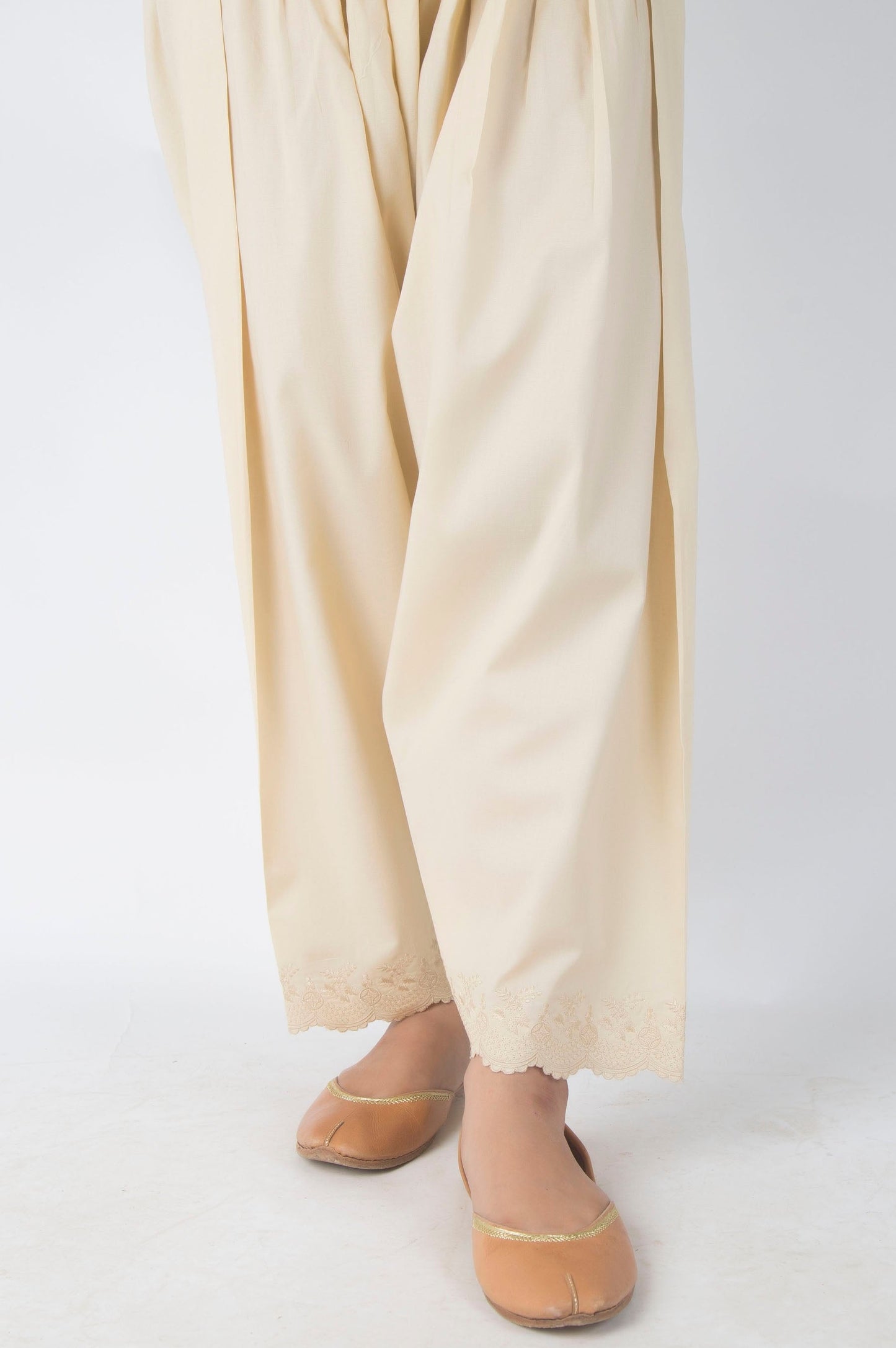 Embroidered Cambric Shalwar - Beige