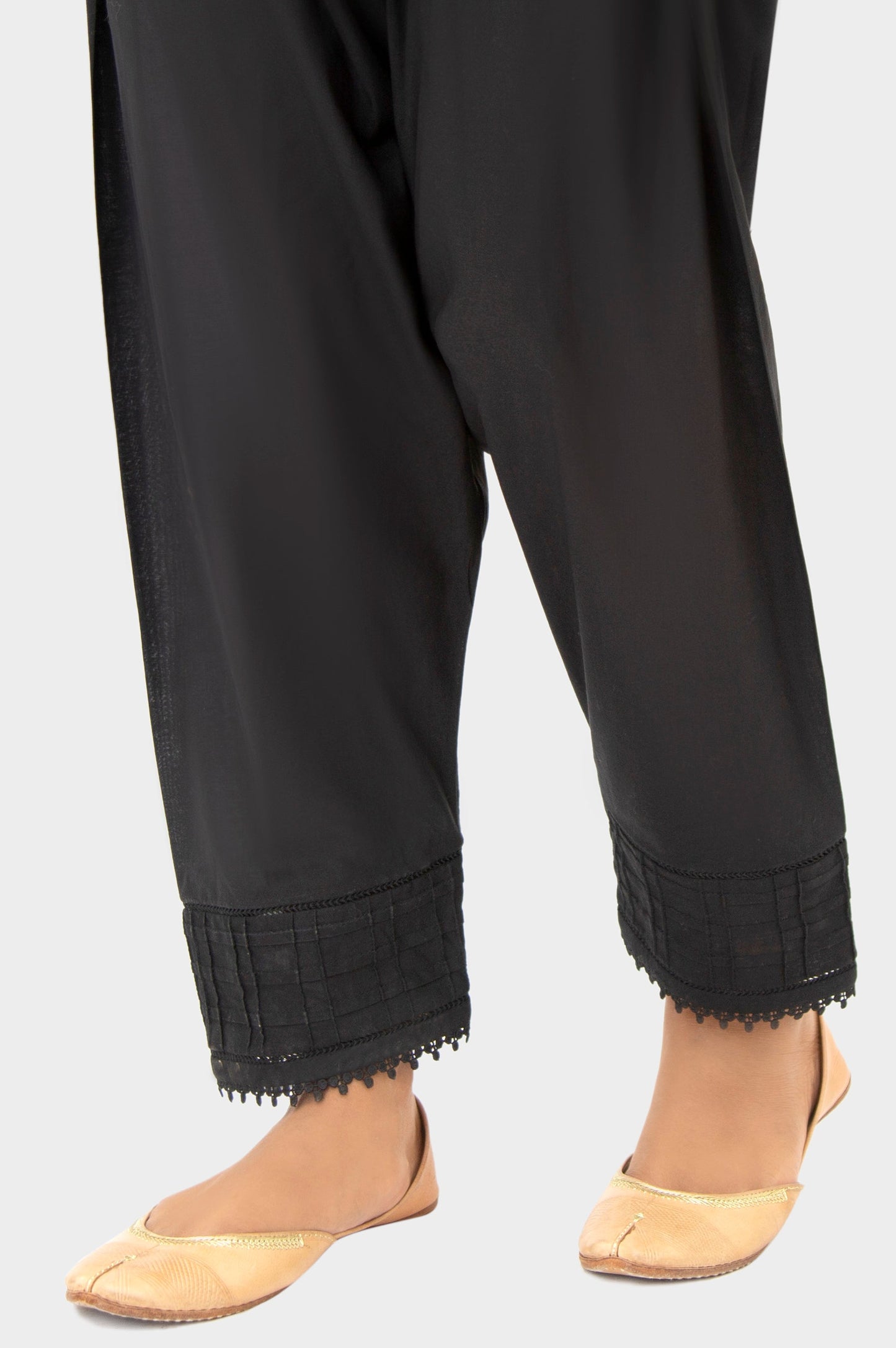 Embellished Cambric Narrow Shalwar - Black
