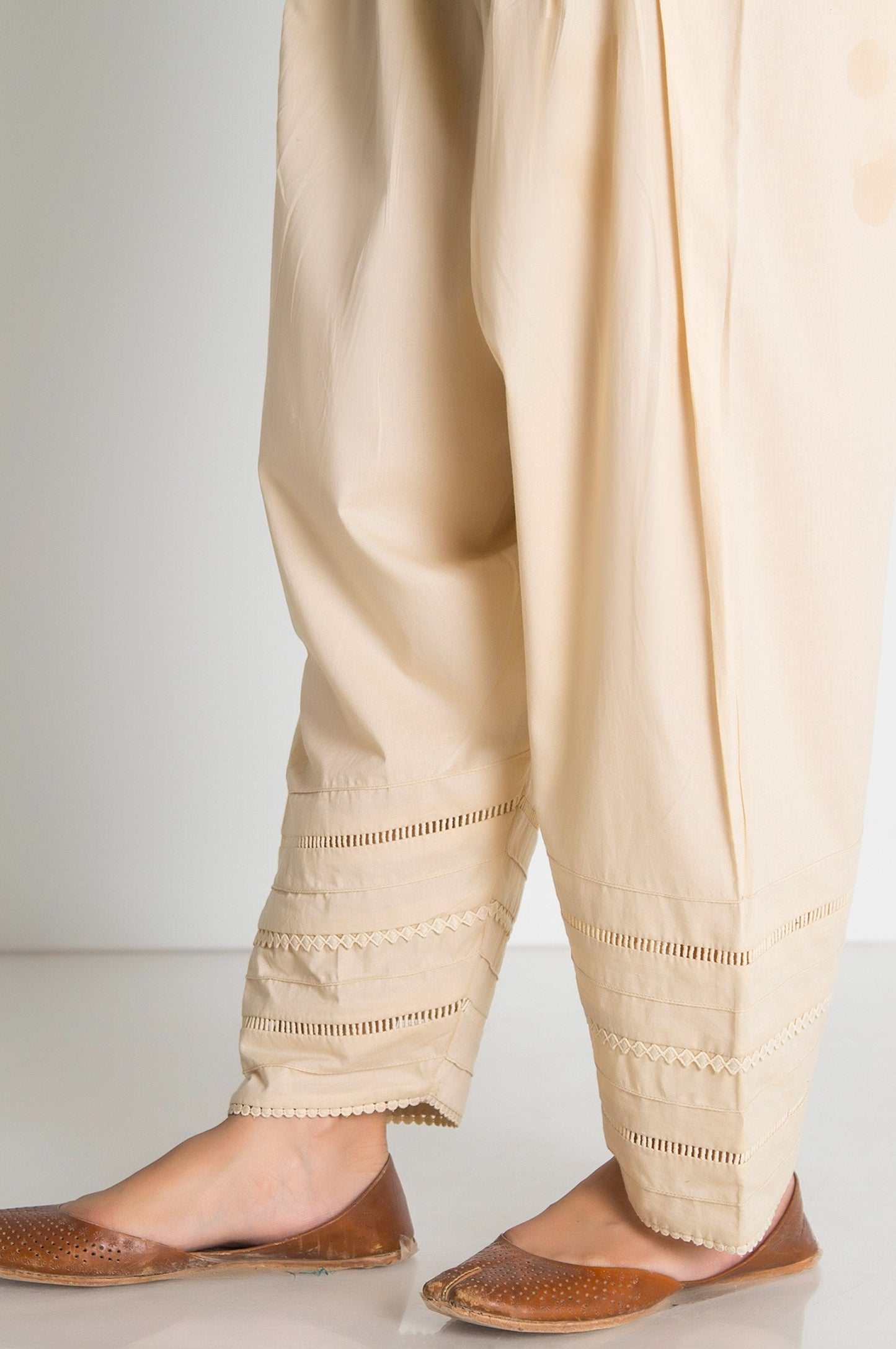 Embellished Cambric Shalwar - Beige