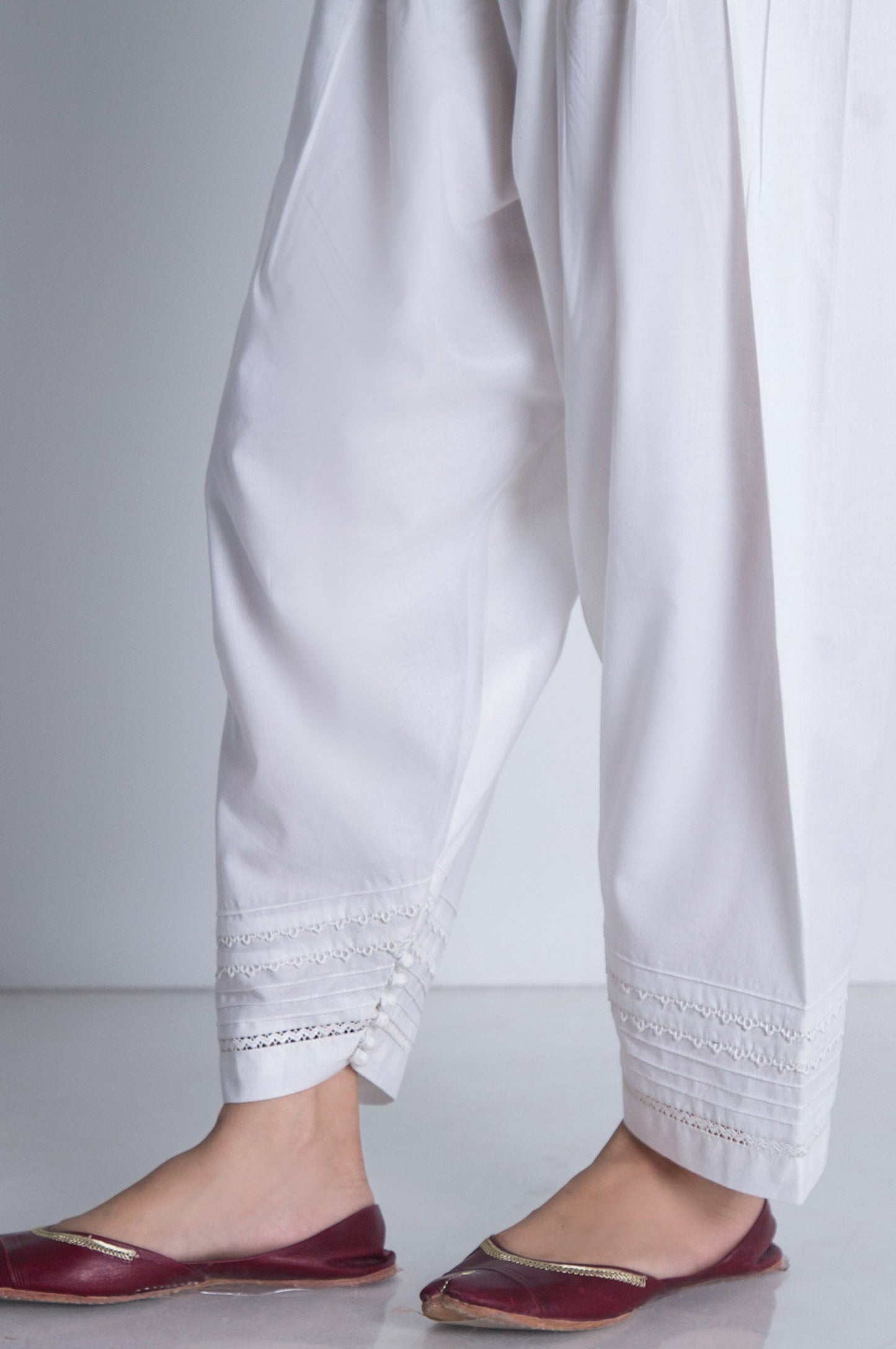 Embellished Cambric Shalwar - White