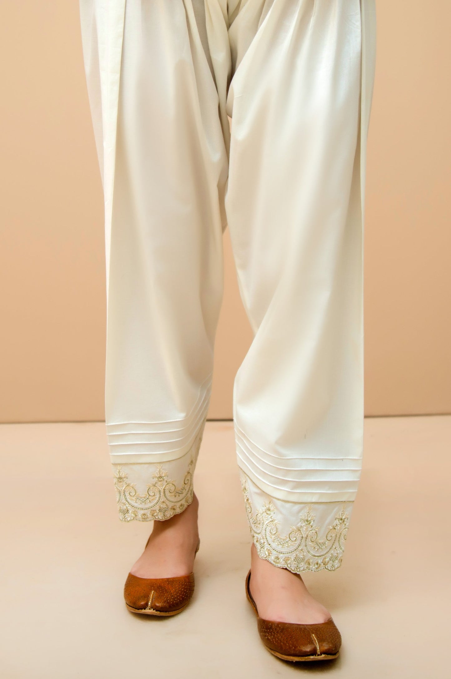 Embroidered Cambric Shalwar - White